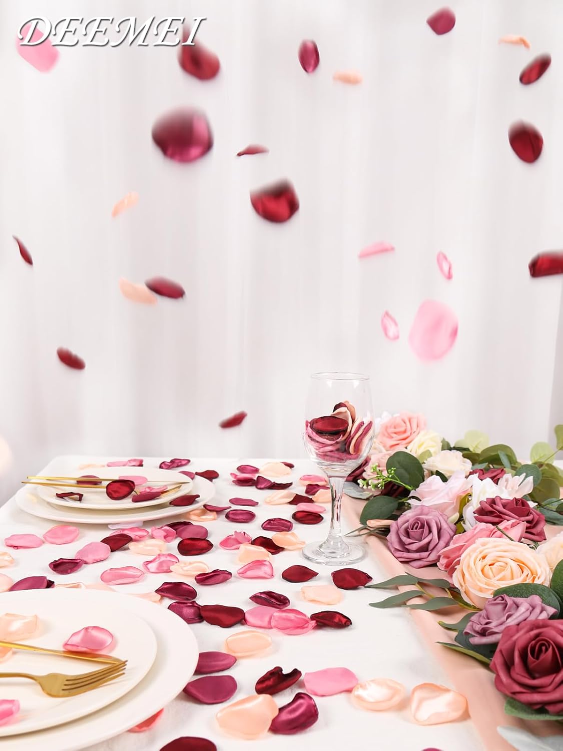 400pcs Silk Rose Petals Mix Burgundy Wedding Decor