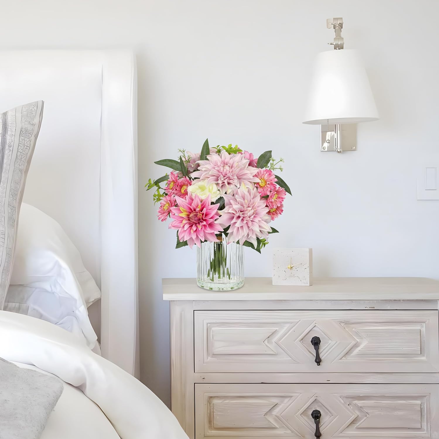 Briful Artificial Flower Arrangement with Glass Vase