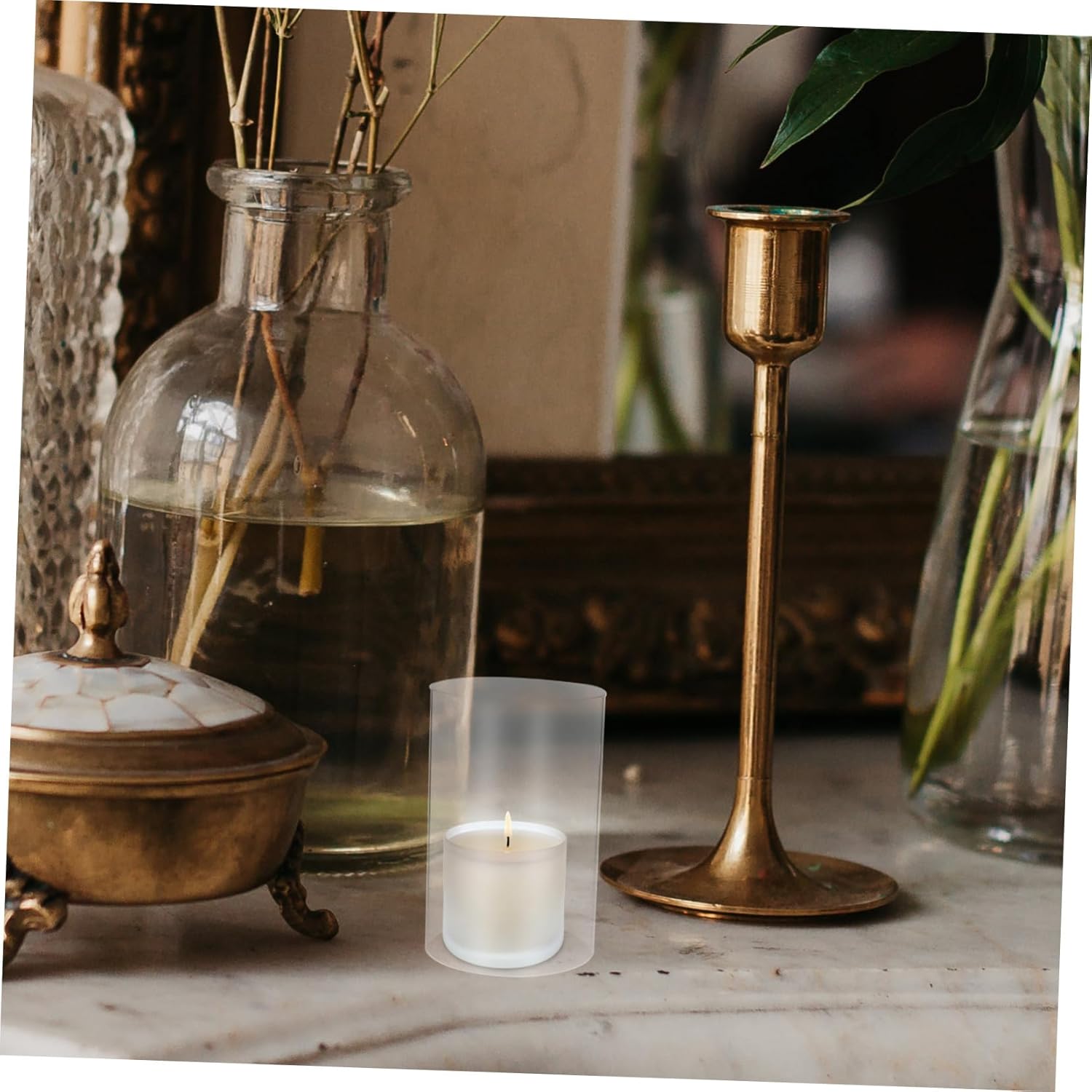 2pcs Glass Candle Covers Windproof Holders for Romantic Decor