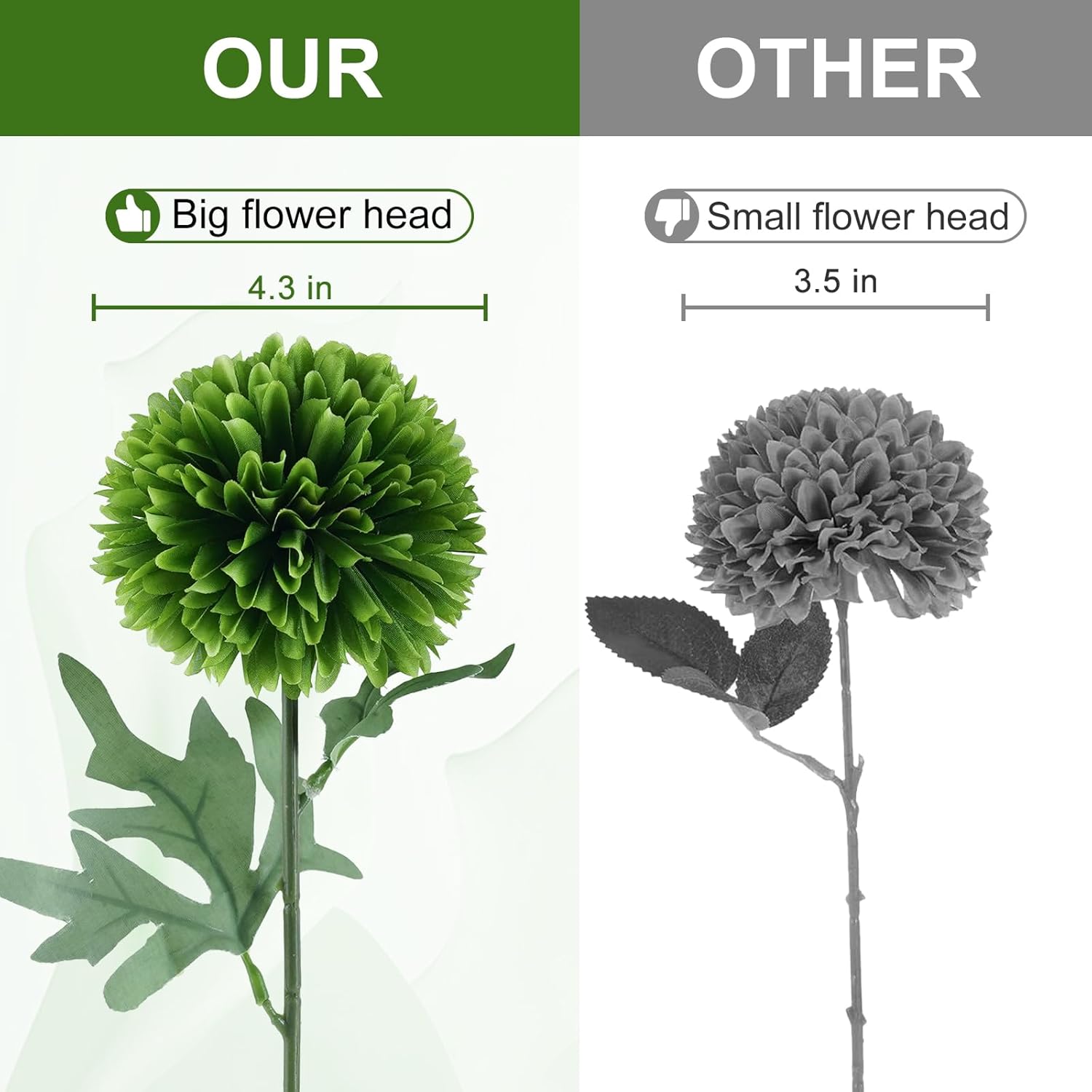 BonBlooms Artificial Chrysanthemum Flowers Ball 10pcs Green