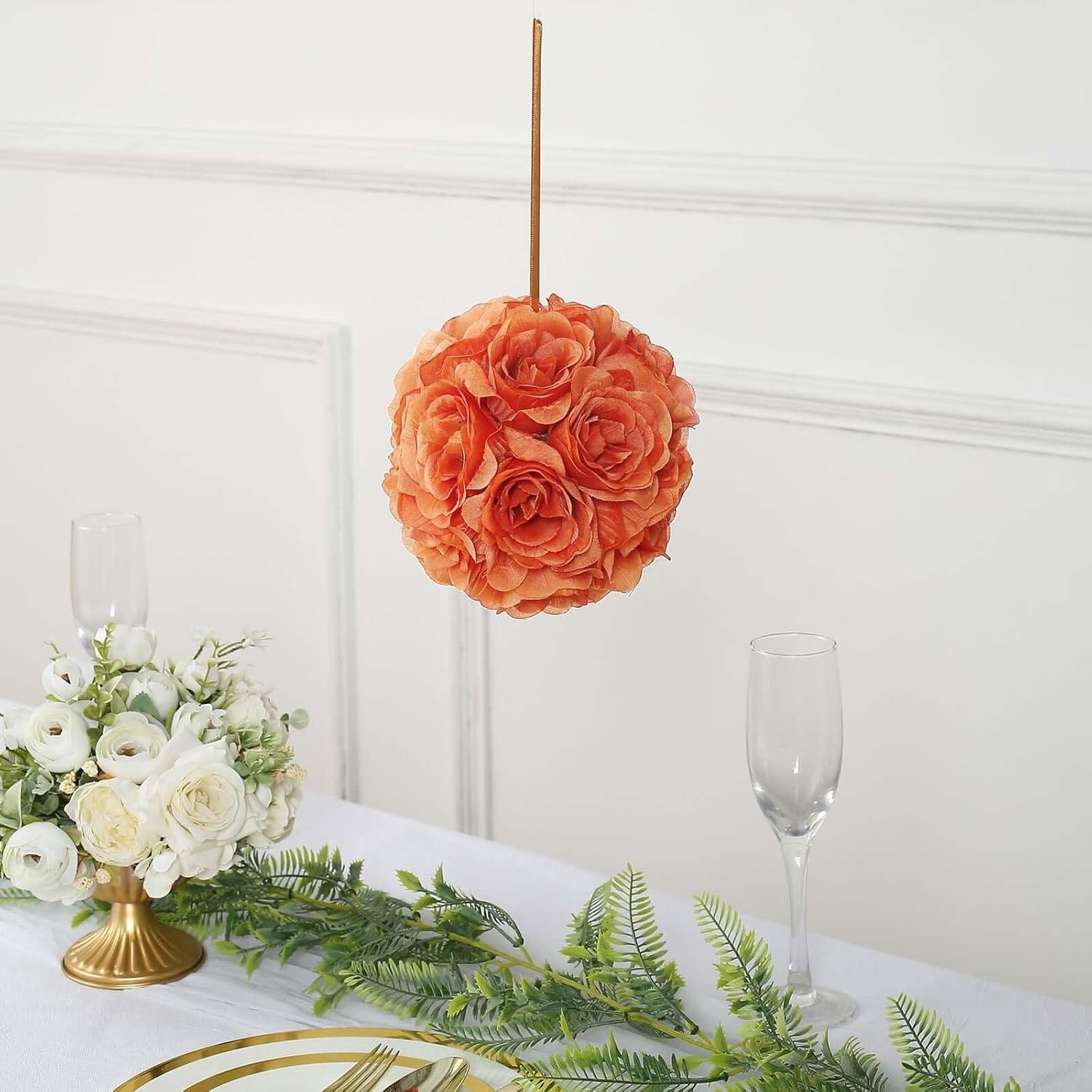 Efavormart 2 Pack 7 Inch Terracotta Silk Rose Pomander Kissing Ball