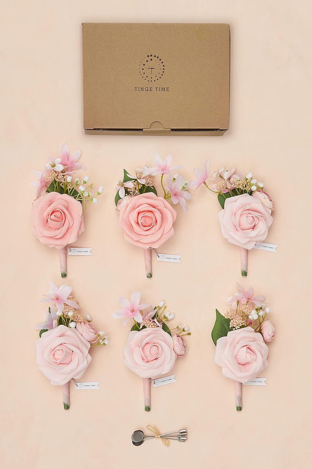 TingeTime Silk Flower Boutonniere Set for Men