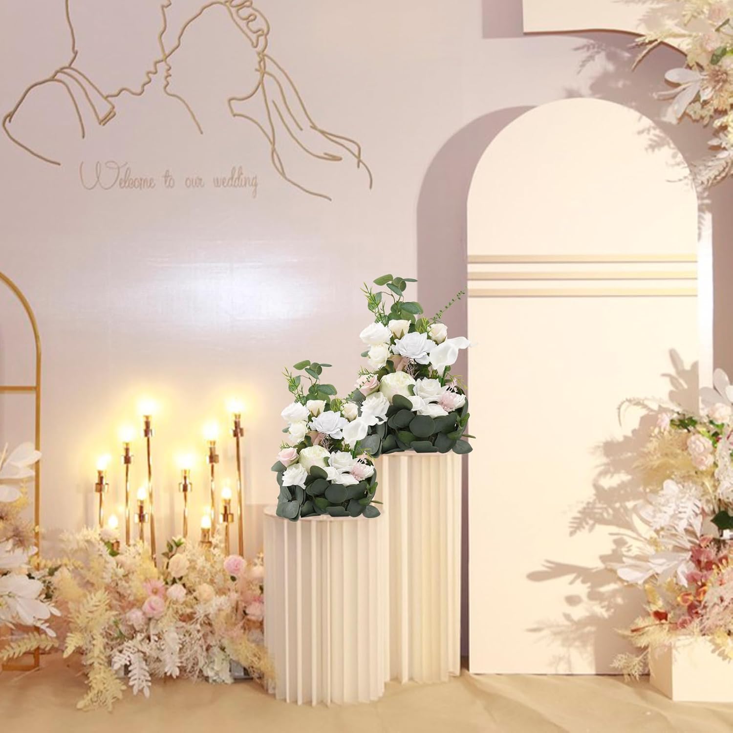 Belupai 2 Pcs Free Standing Artificial Flowers for Wedding Ceremony