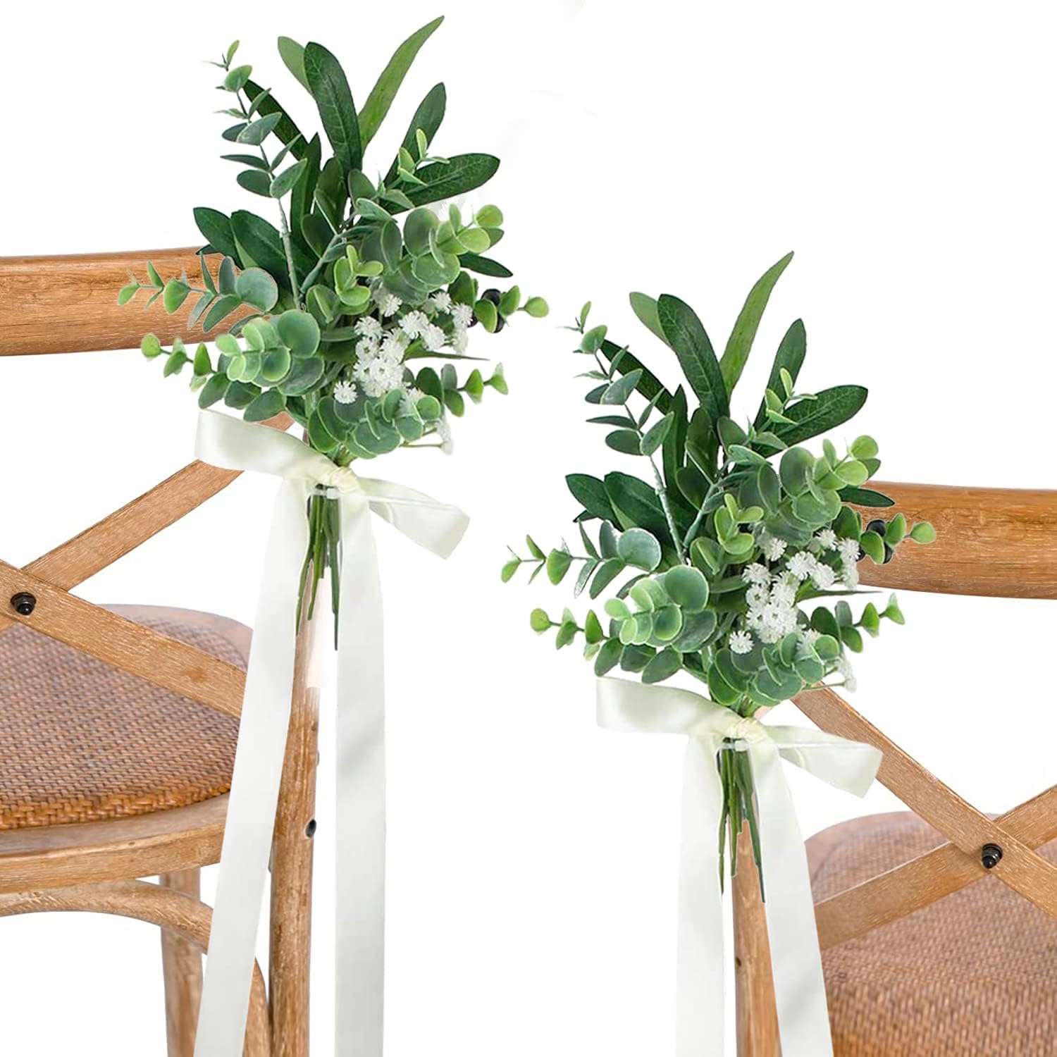 Rinlong 6Pcs Wedding Aisle Decor Artificial Eucalyptus Bows