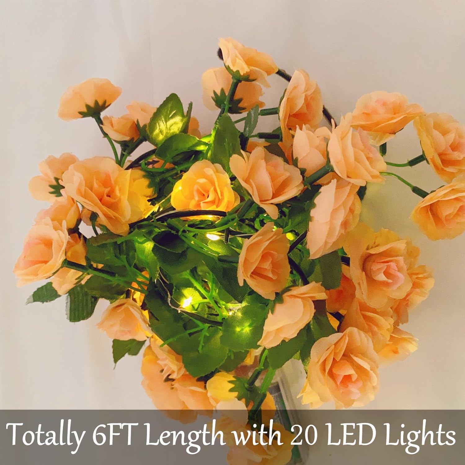 Fielegen Artificial Flower Garland with LED String Lights 6FT Decor