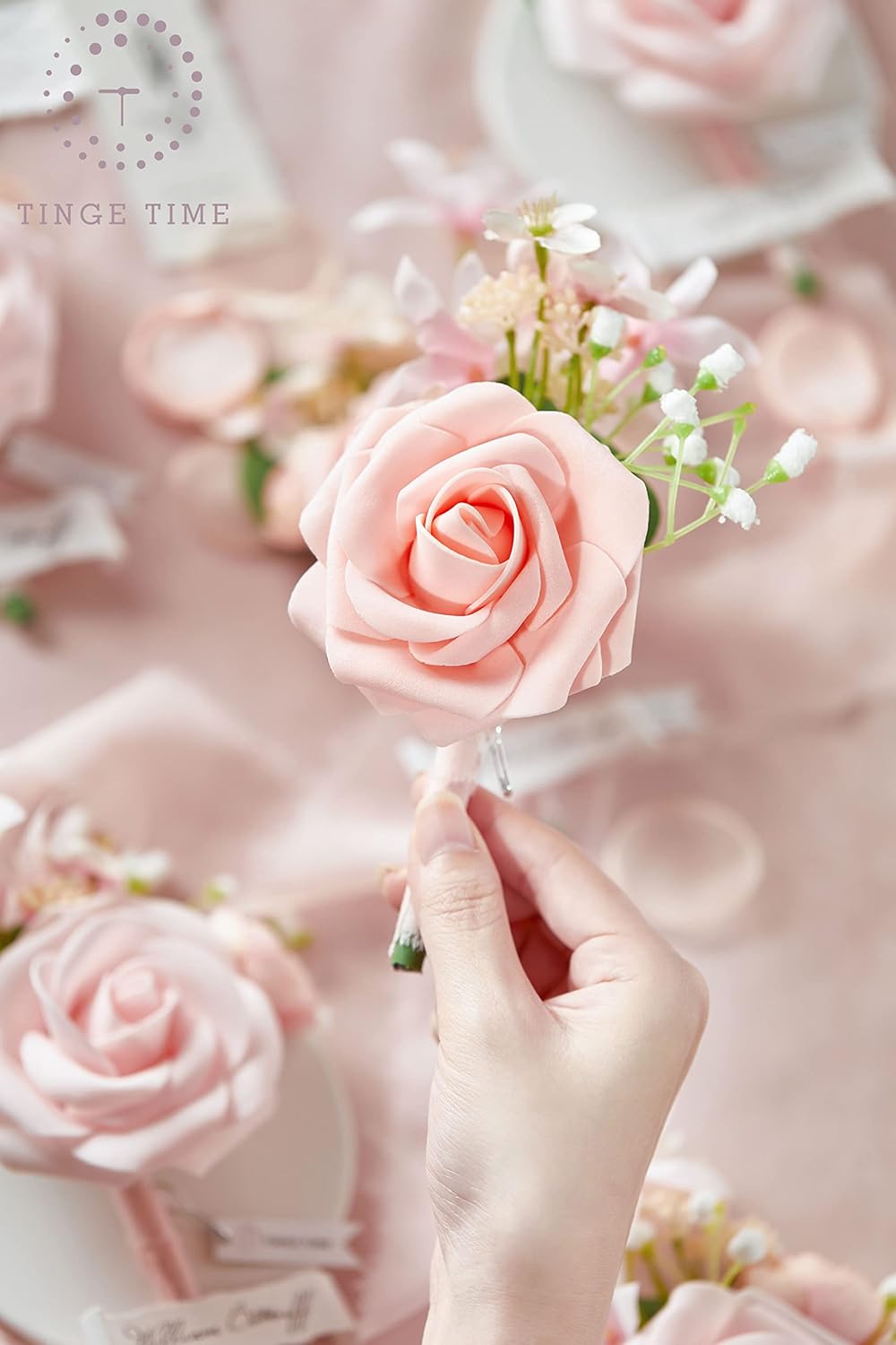 TingeTime Silk Flower Boutonniere Set for Men