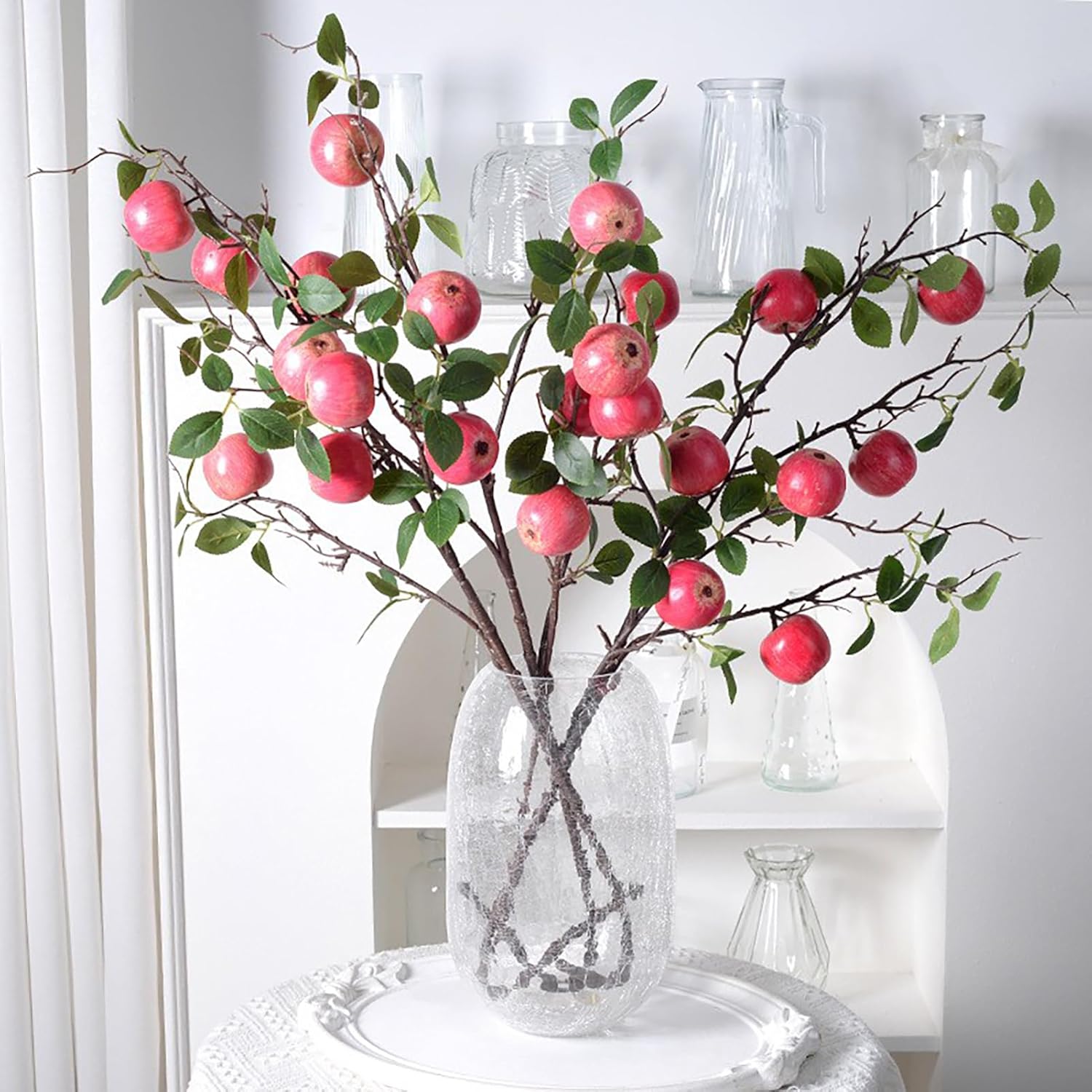 24 Pcs Artificial Apple Branches with Green Leaves and Flowers