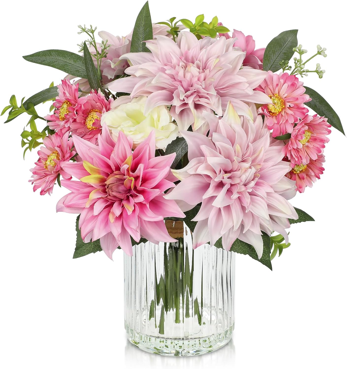Briful Artificial Flower Arrangement with Glass Vase
