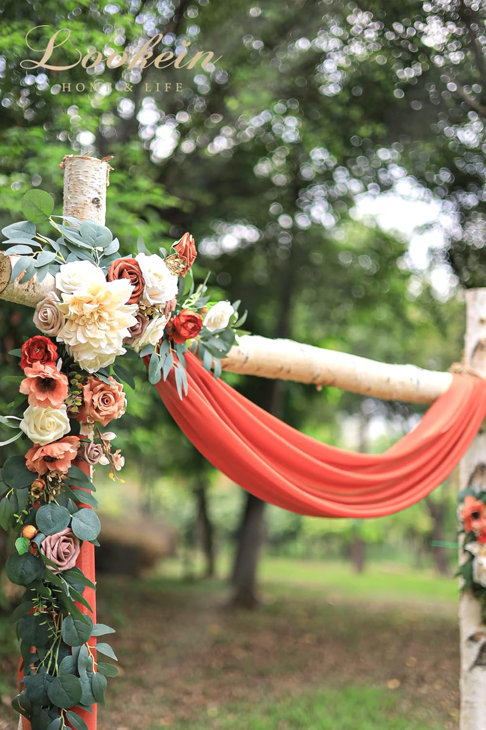 Lookein Artificial Flowers Wedding Arch Kit 3 Piece - Terracotta Chiffon