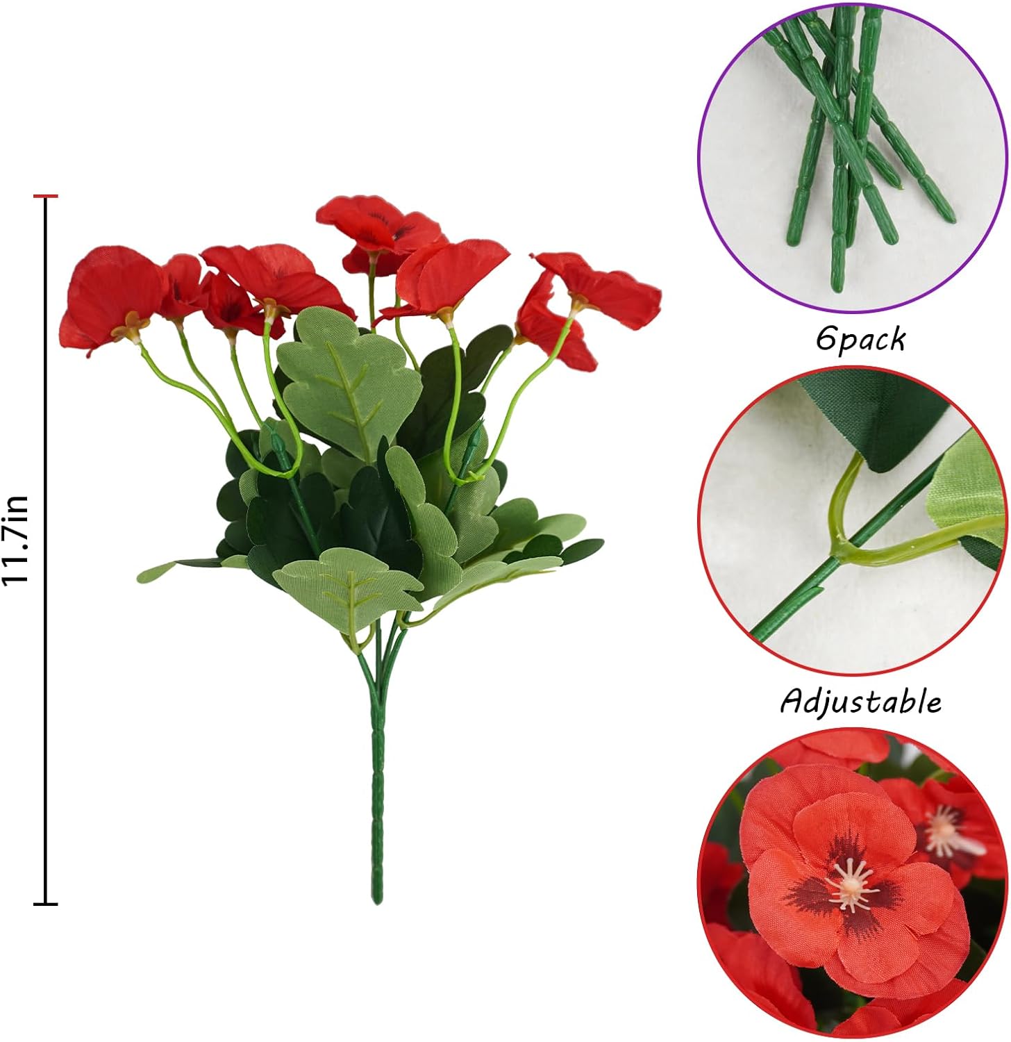 Agusbagli 6-Piece Artificial Pansy Flowers Set Red