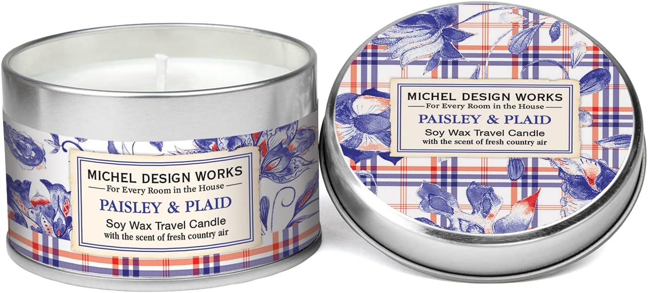 Michel Design Works Travel Tin Candle Paisley Plaid