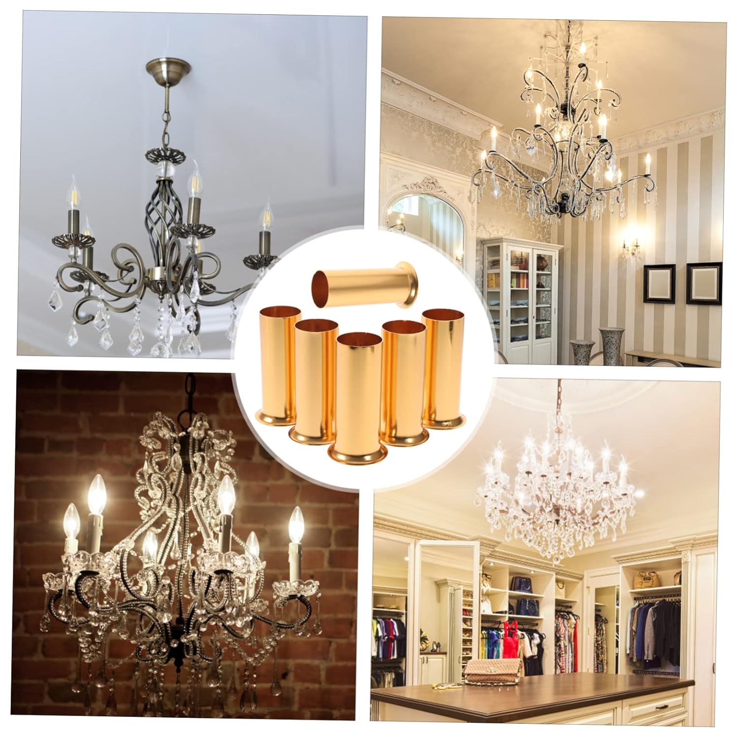 6Pcs Golden Candle Covers for Chandelier Light Fixtures