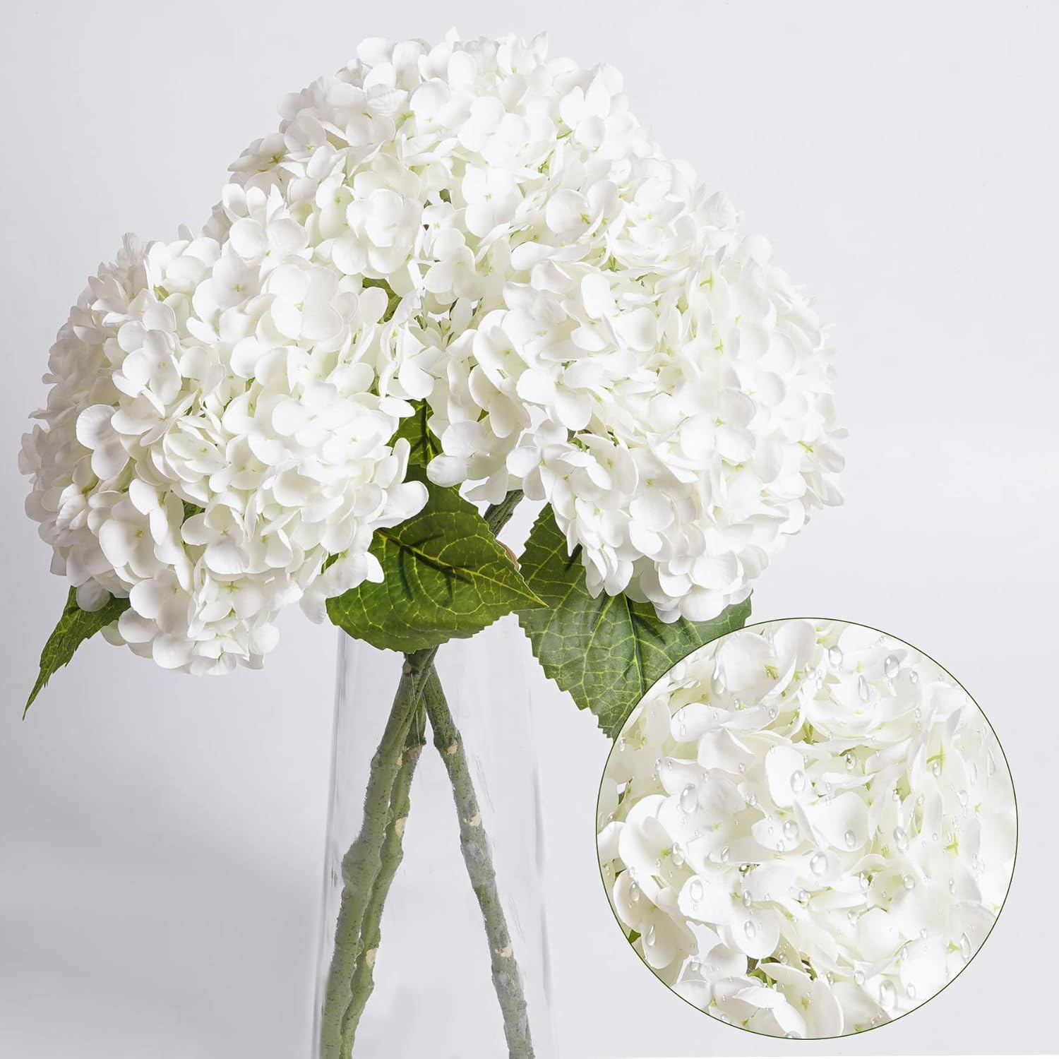 BonBlooms 3 Pcs White Hydrangea Artificial Flowers