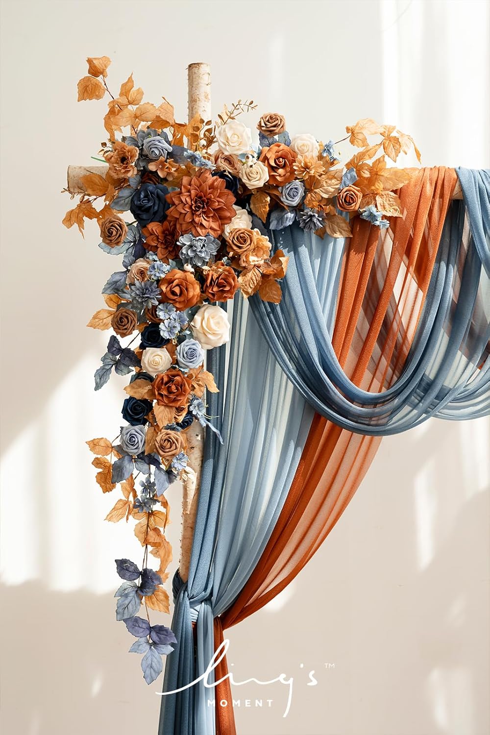 Lings Moment Fall Wedding Arch Flowers with Sheer Drapes Kit