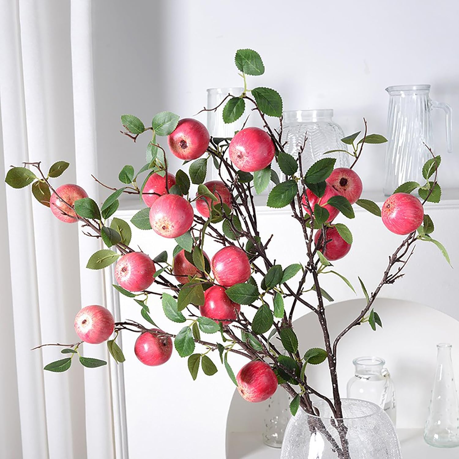 24 Pcs Artificial Apple Branches with Green Leaves and Flowers
