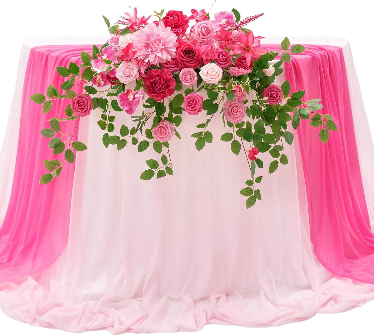 TINGE TIME Artificial Sweetheart Flower Swag Set with Tablecloth and Runner Hot Pink