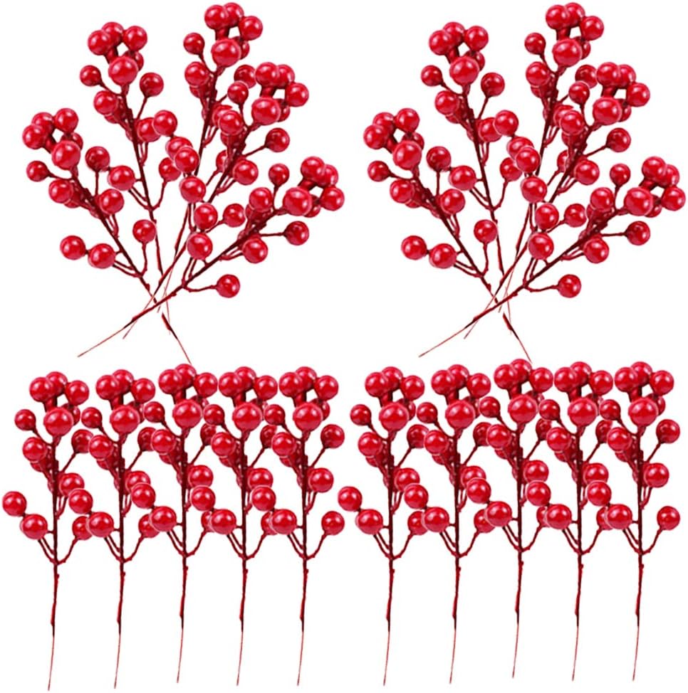 20 Pack Artificial Red Berry Stems for Christmas Decor