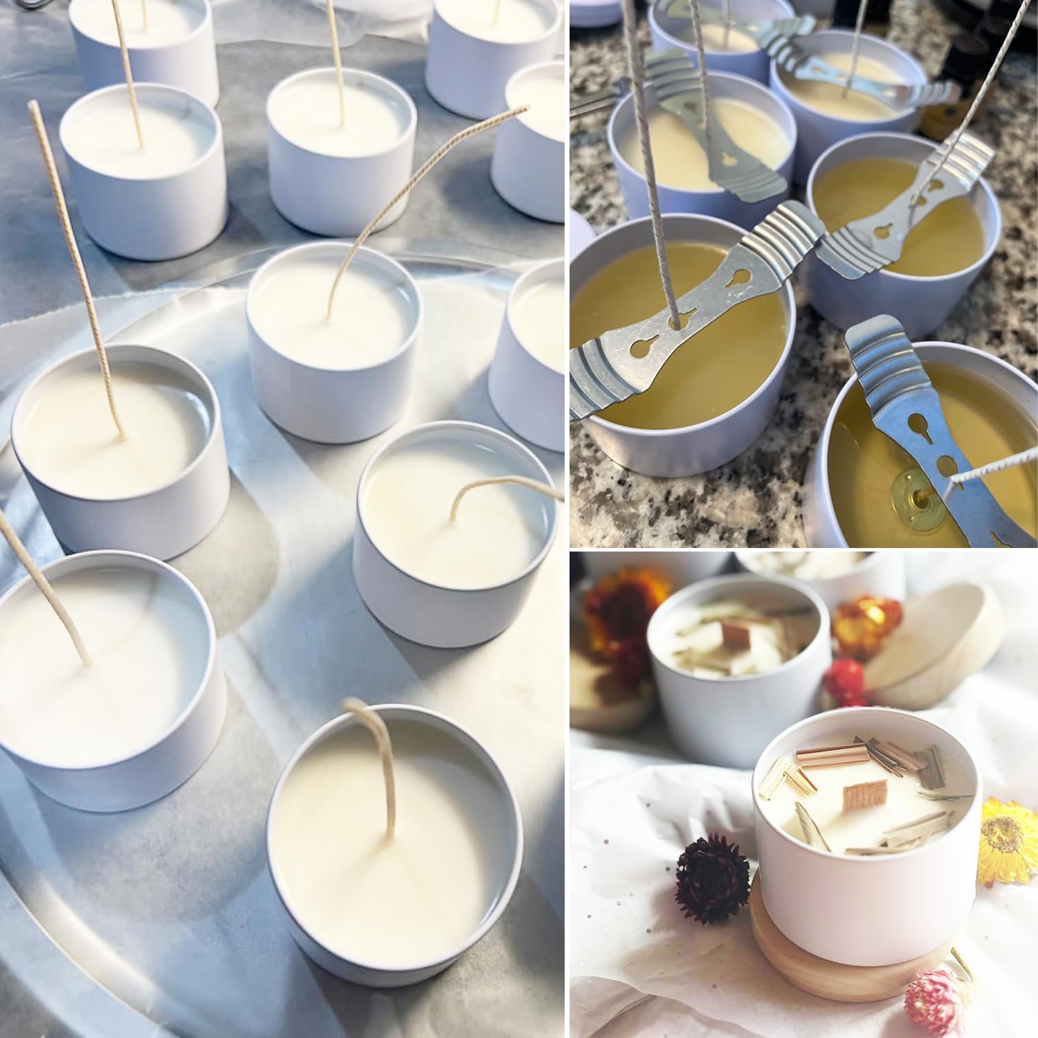 48-Pack 4 OZ White Metal Candle Tins with Wood Grain Lids