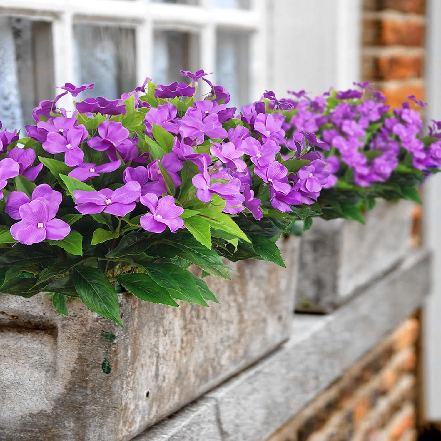 4 Pcs Artificial Impatiens Flowers for Outdoor Decor