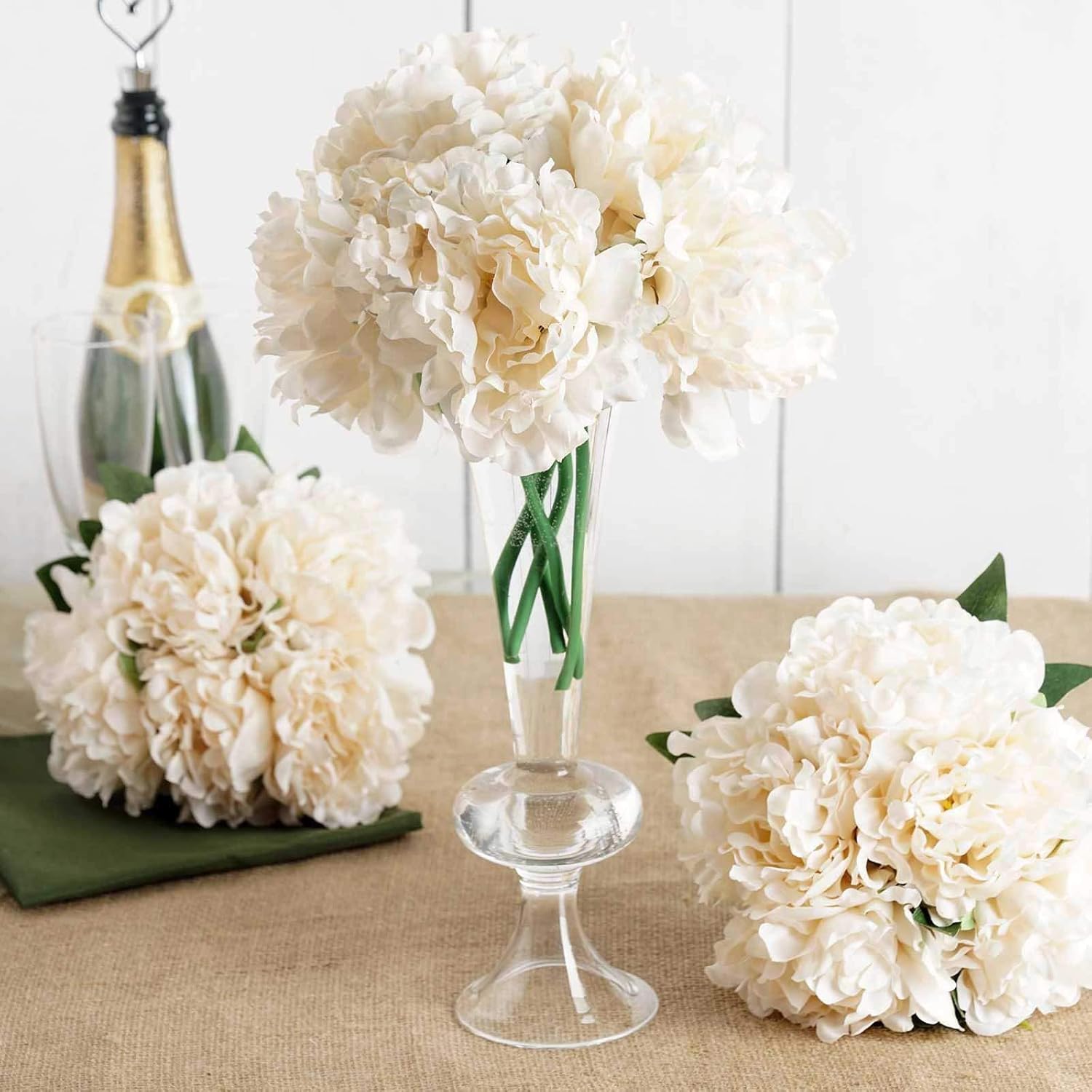 BalsaCircle 11 Inch Cream Silk Peony Bouquet
