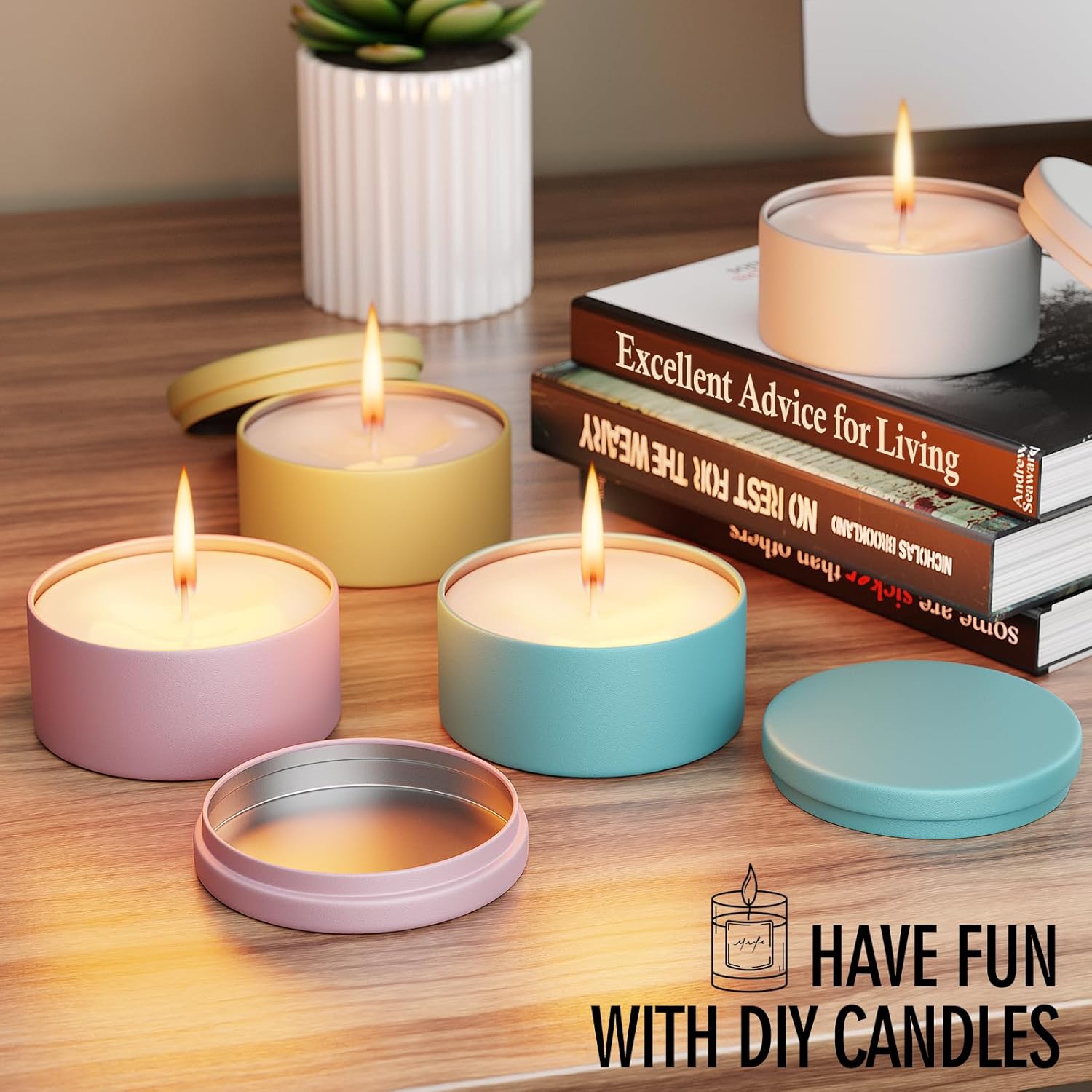MeiGlow 8oz Candle Tins 12PCS 4 Colors