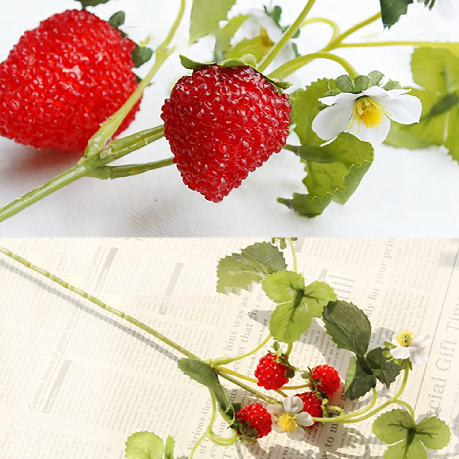 10 Pack Artificial Silk Strawberry Plants with Red Raspberries