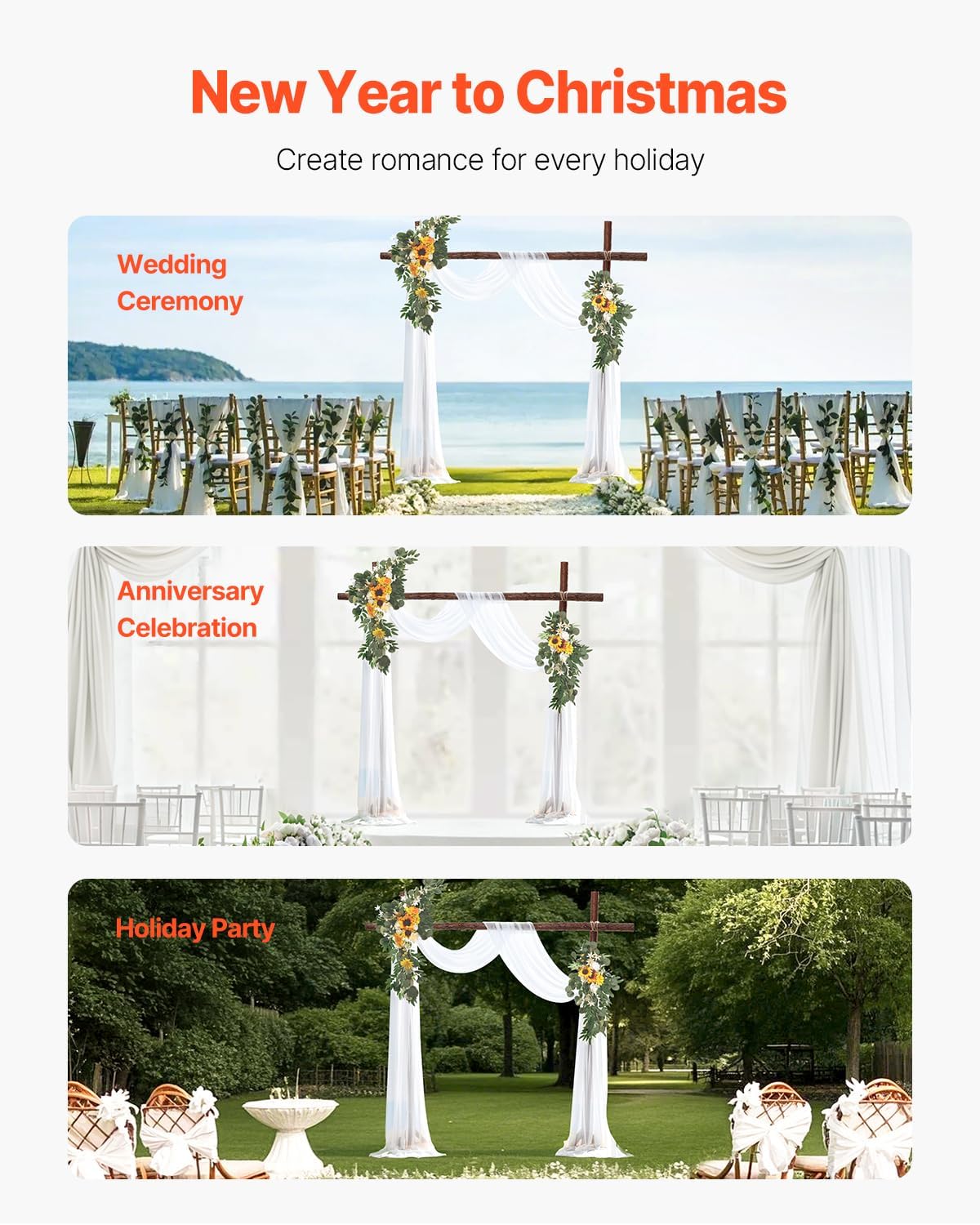 VEVOR Artificial Wedding Arch Flowers Kit Pack of 3