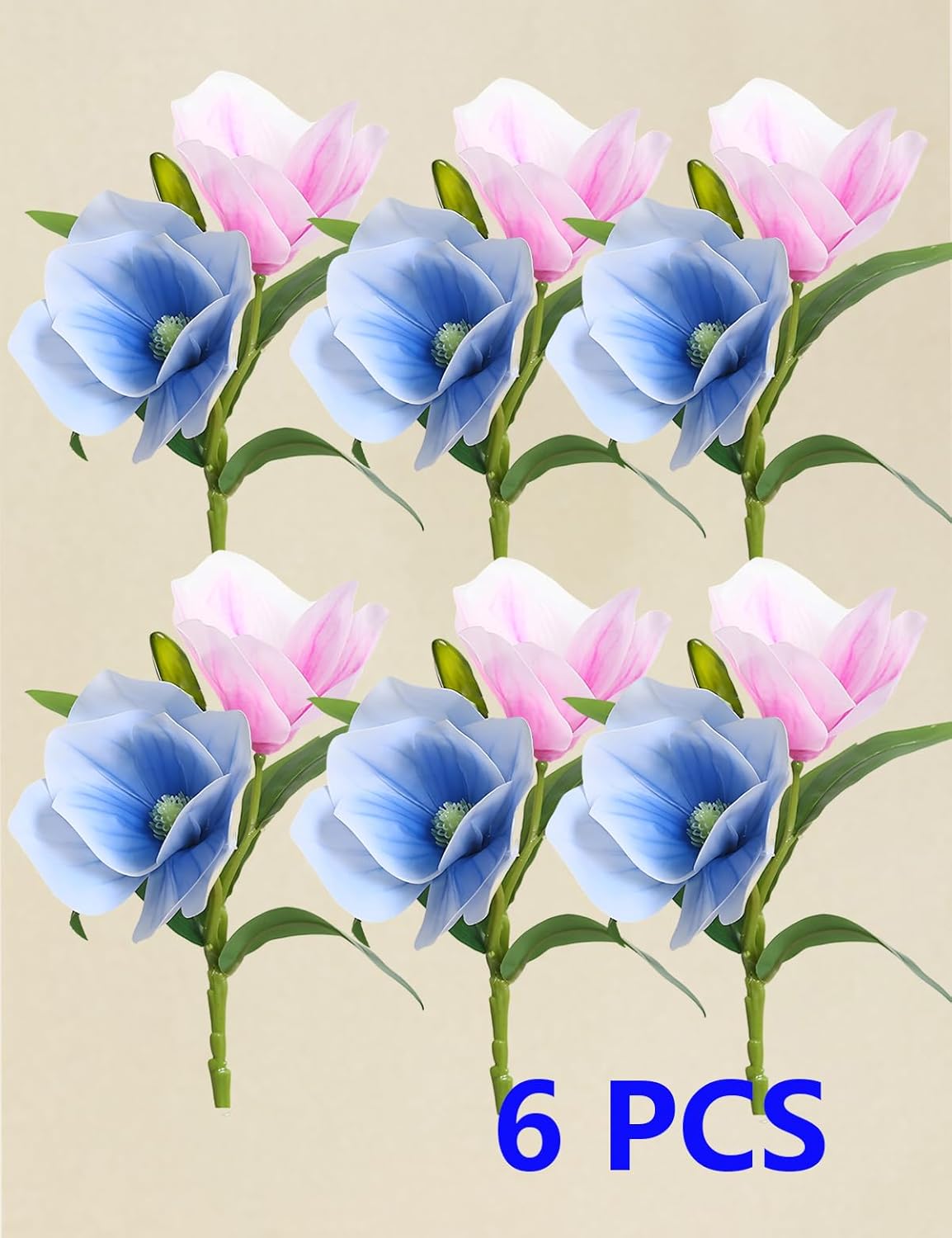Realistic Artificial Magnolia Flower Stem Set