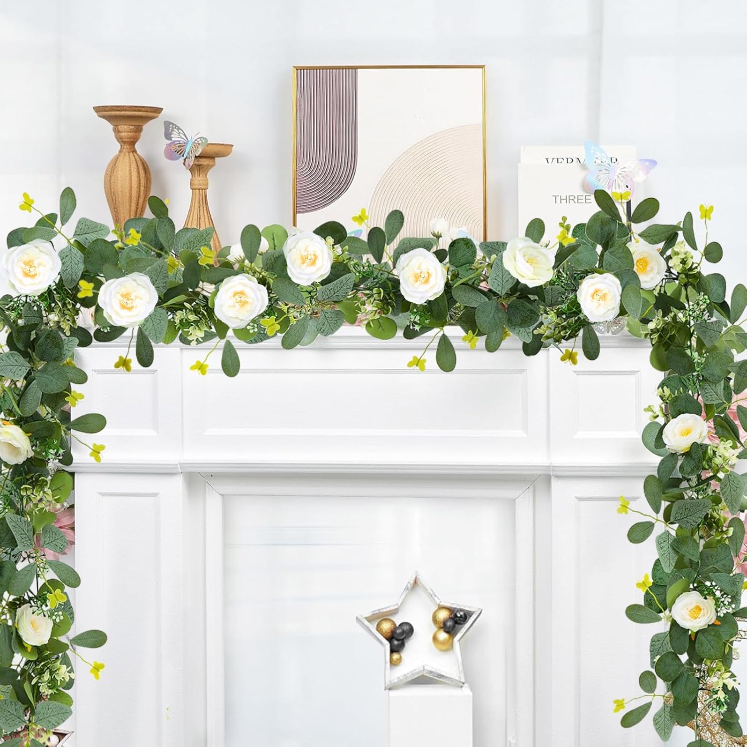 ASTRYAS 2 Pack Artificial Eucalyptus Garland with Flowers
