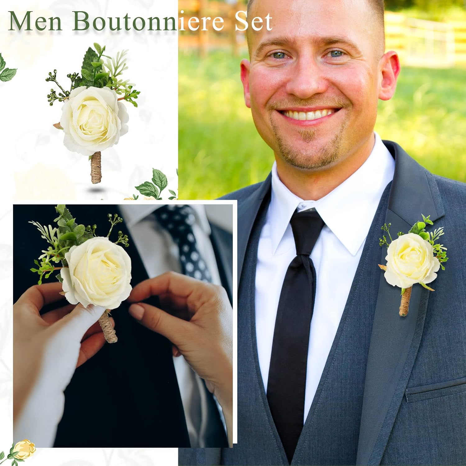 Sherr 36 Pcs White Rose Boutonniere for Men Wedding Groomsmen
