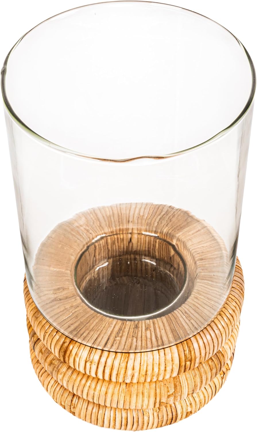 Creative Co Op Glass Hurricane Vase with Woven Rattan Base Small