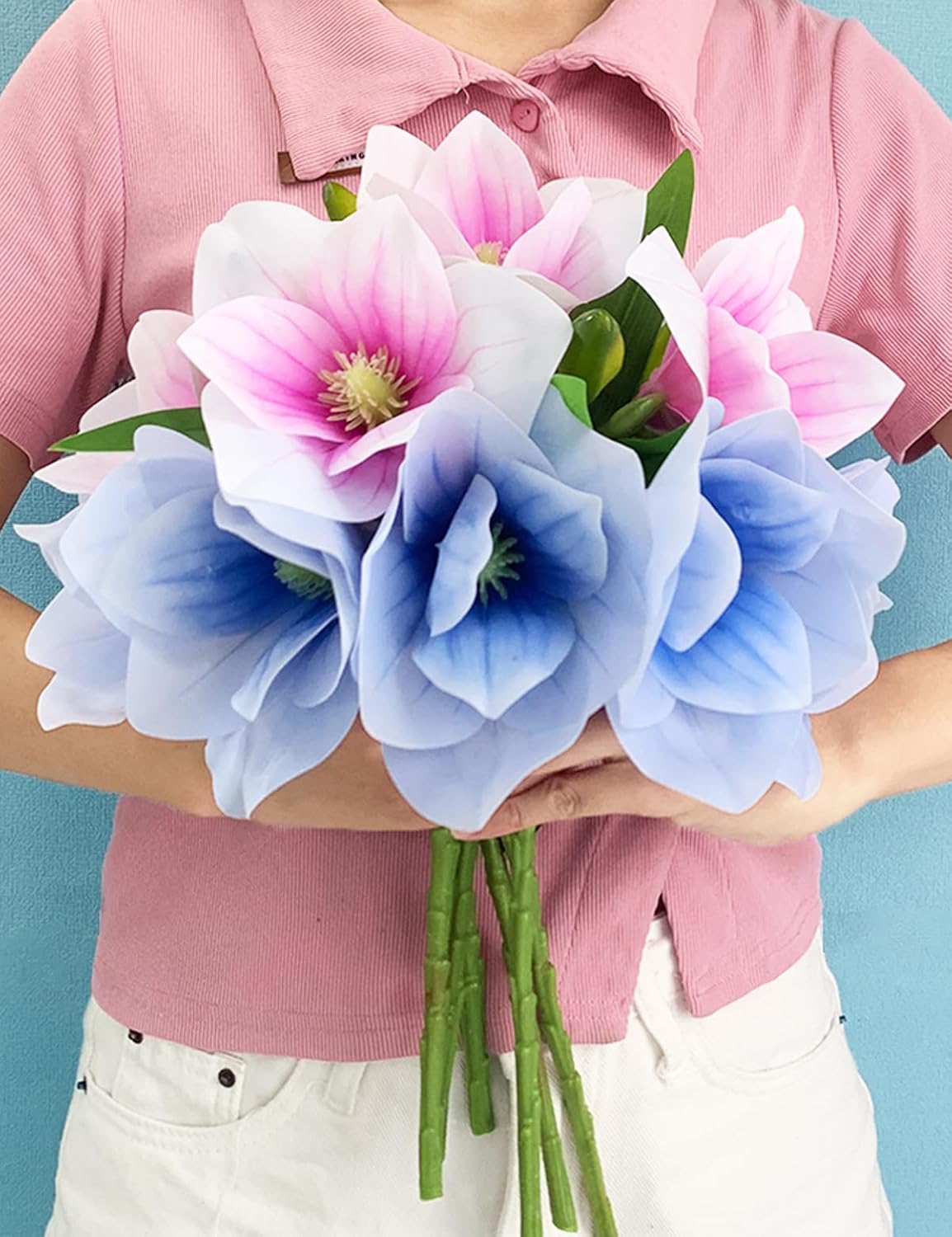 Realistic Artificial Magnolia Flower Stem Set