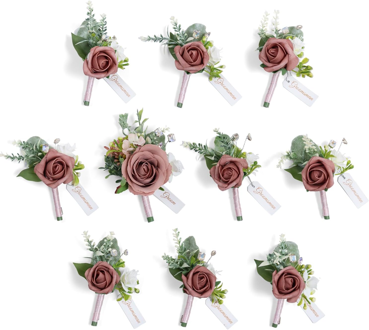 TINGE TIME Artificial Dusty Rose Champagne Boutonniere Set of 10