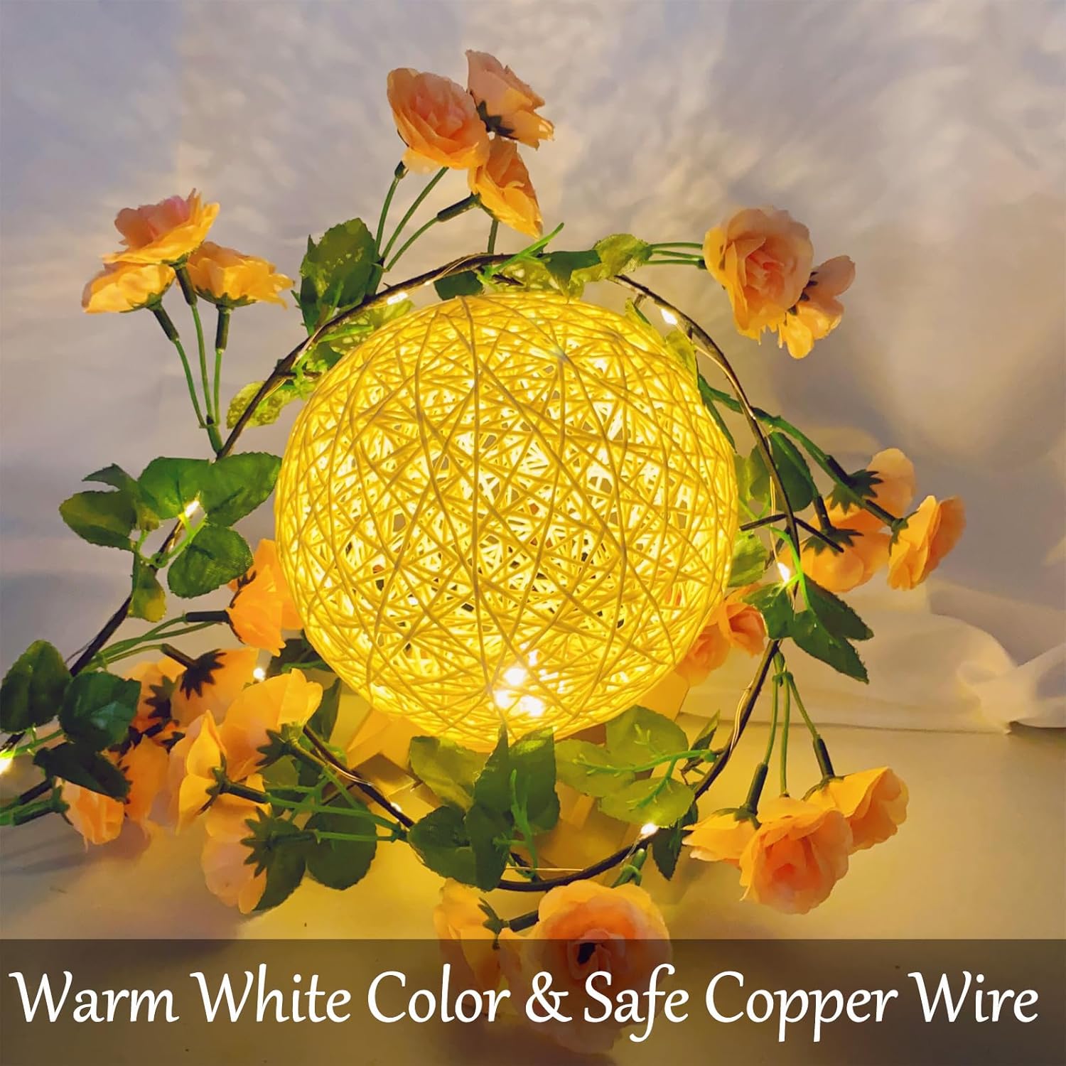 Fielegen Artificial Flower Garland with LED String Lights 6FT Decor