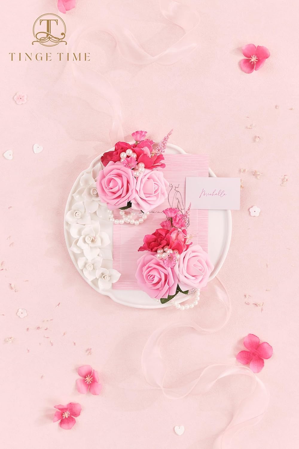 TINGE TIME Wrist Corsage Set for Wedding and Prom