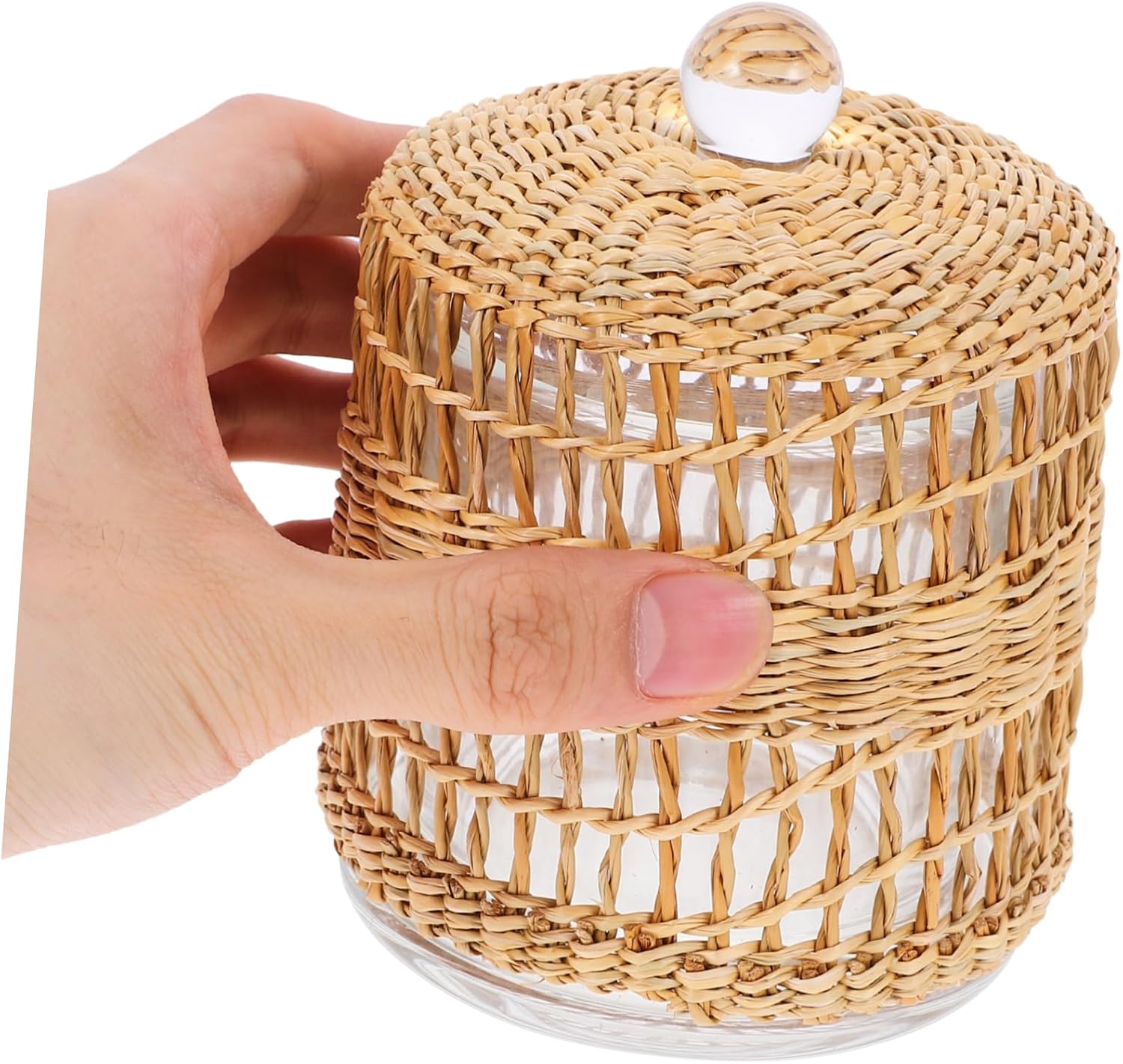 Zerodeko Glass Candle Dome Holder with Rattan Wrap Decorative Cover