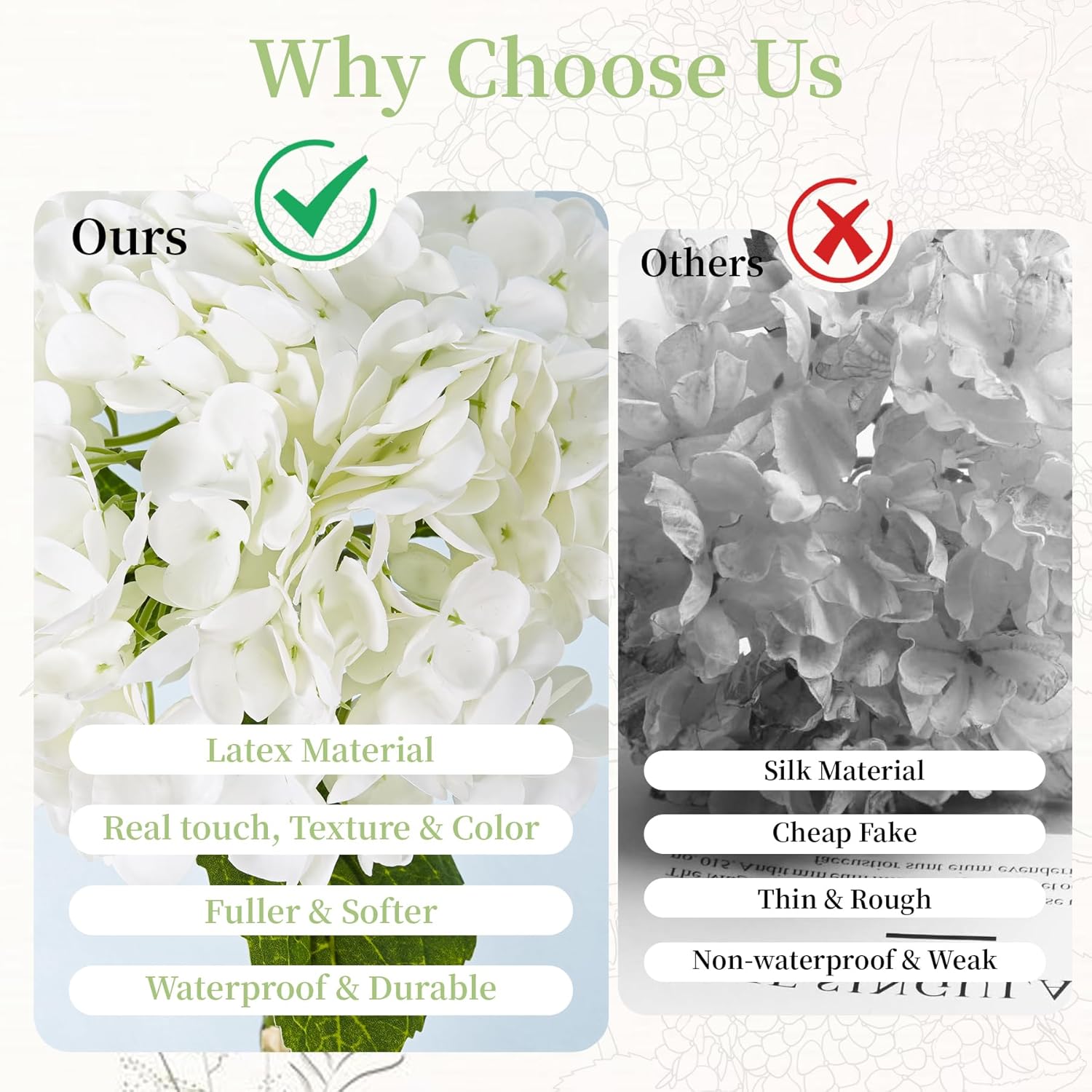 BonBlooms 3 Pcs White Hydrangea Artificial Flowers