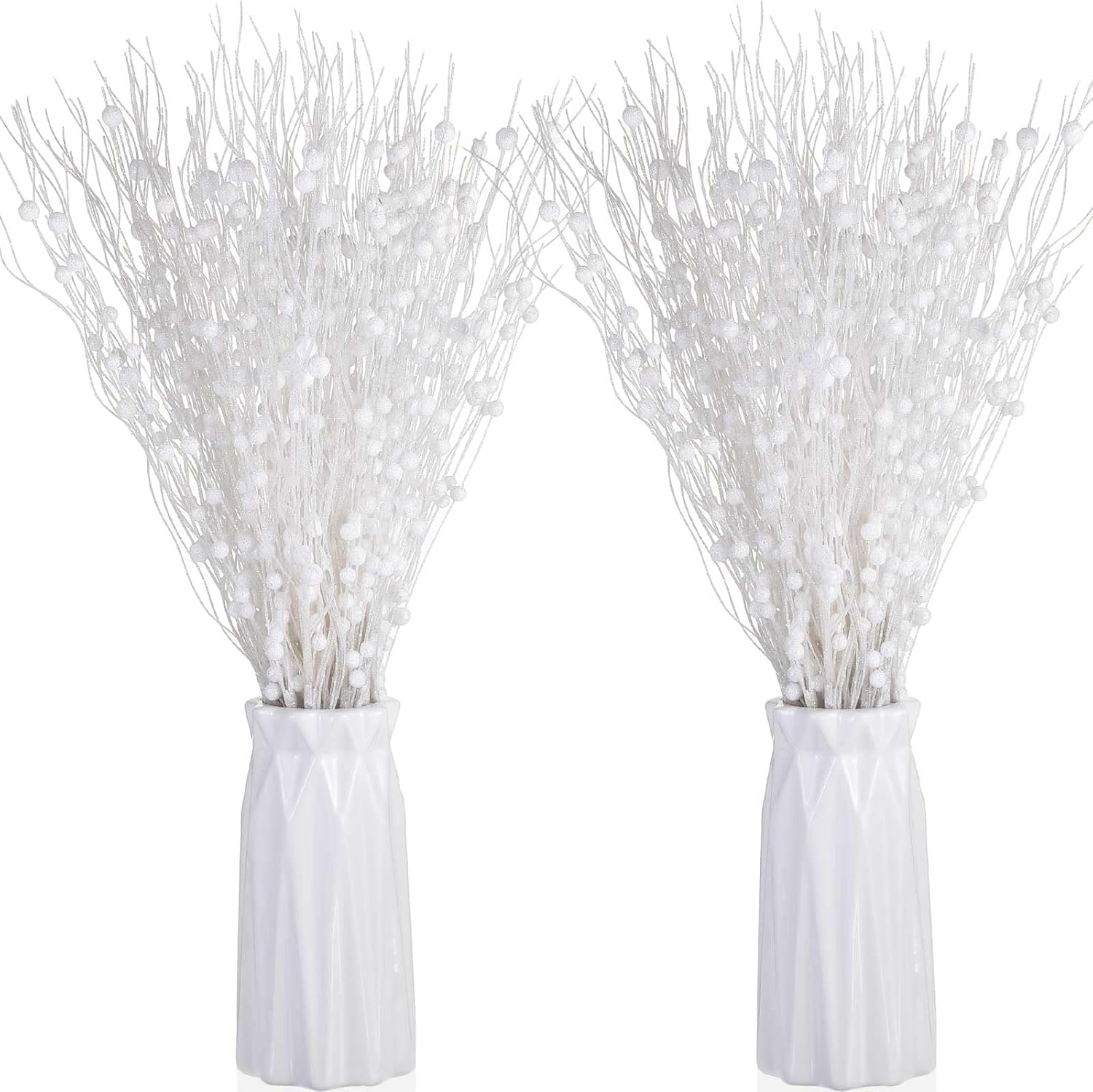 Libima 36 Pcs Glitter Berry Stem Ornaments White
