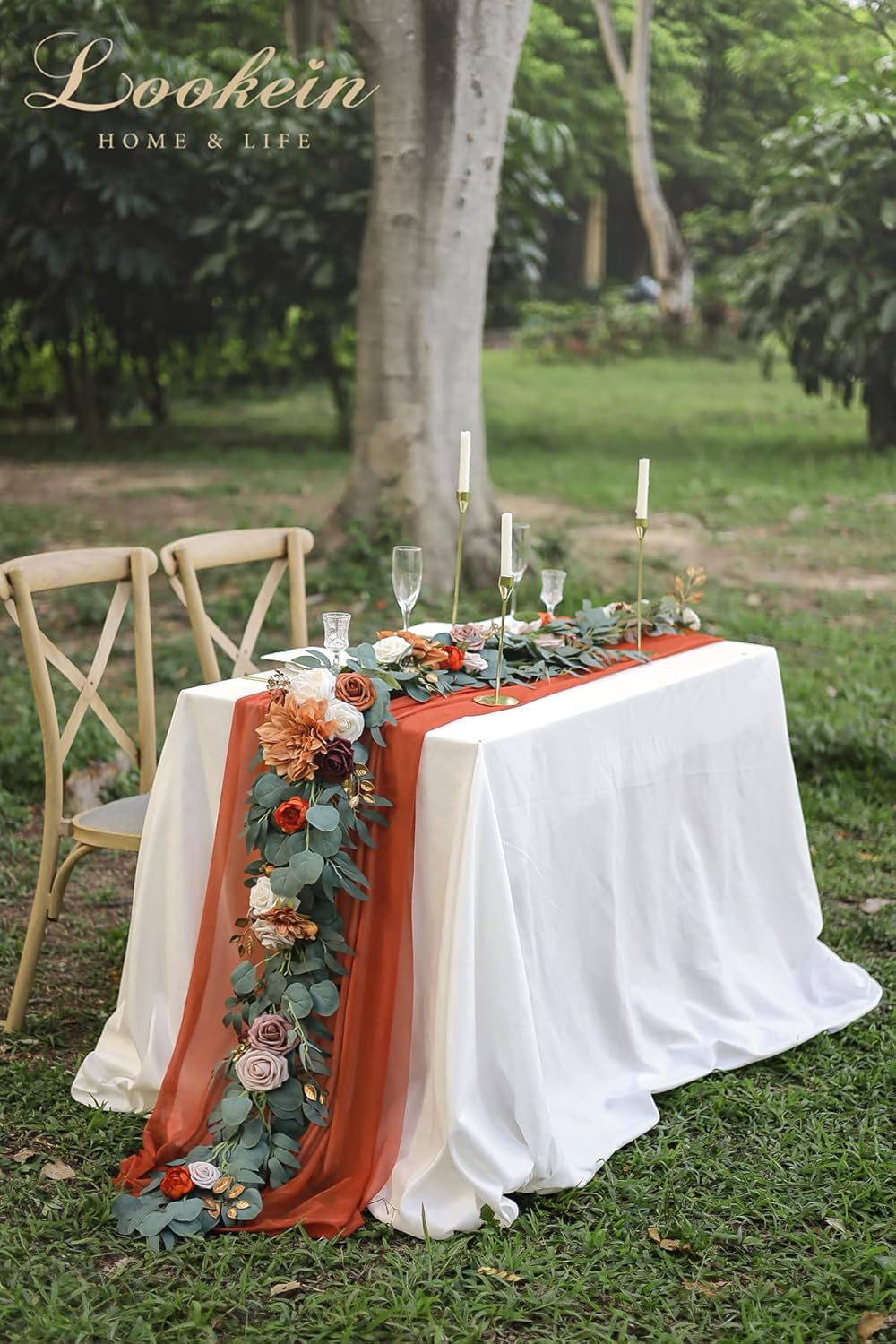 Lookein 6FT Eucalyptus Garland with Flowers - Terracotta