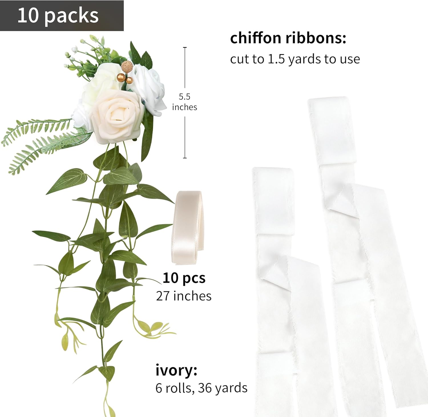 DORIS HOME White Pew Flowers Set of 10 for Wedding Ceremony