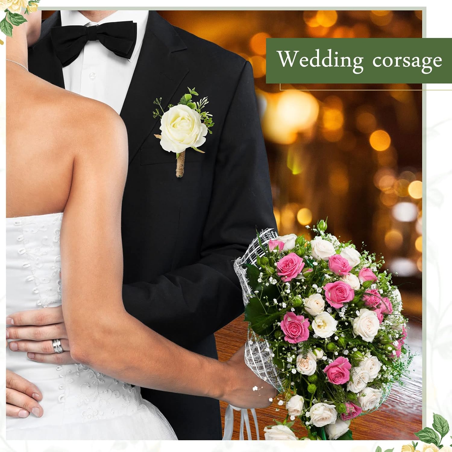 Sherr 36 Pcs White Rose Boutonniere for Men Wedding Groomsmen