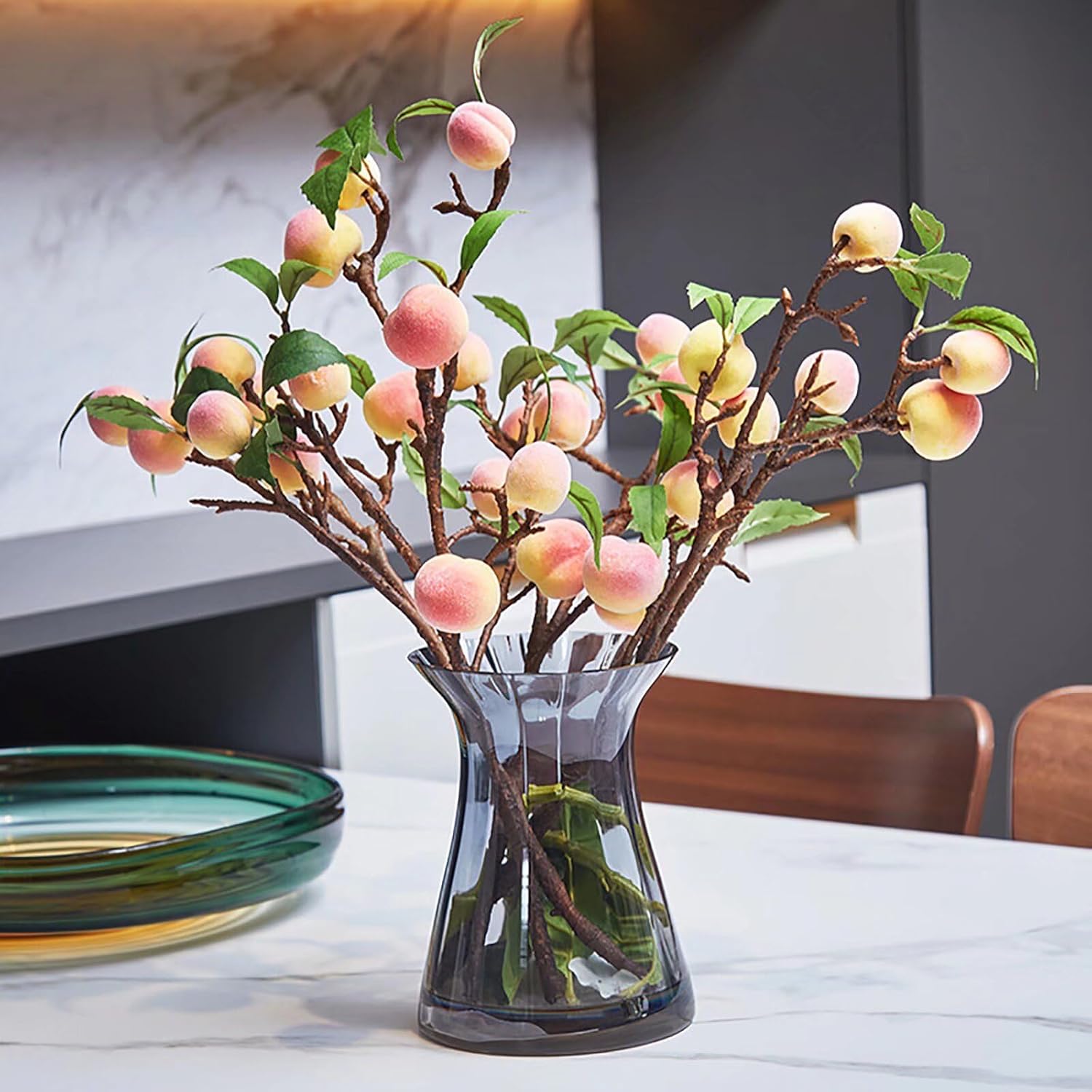 3Pcs Artificial Peach Branches Decor for Home Kitchen Party