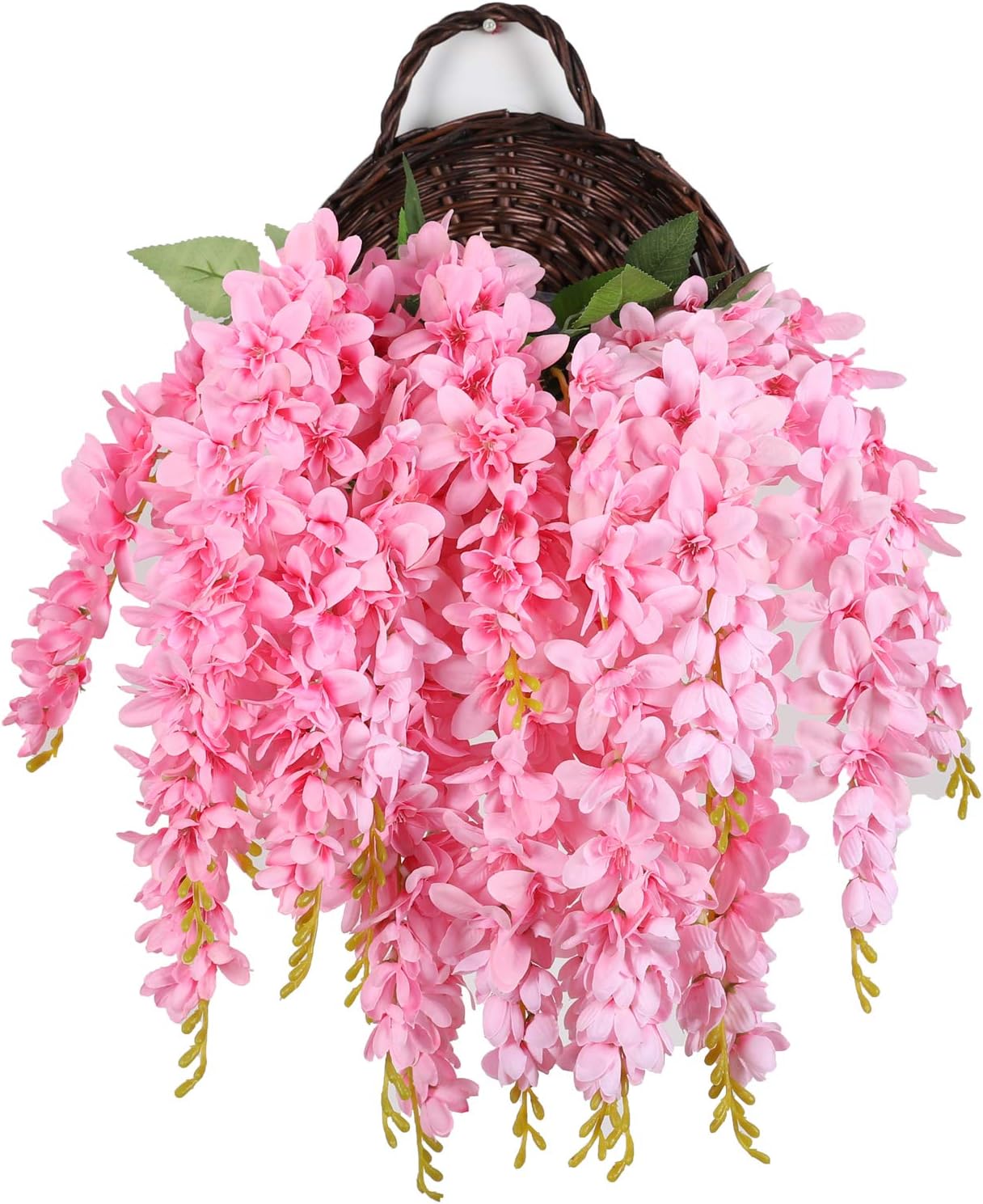 Duovlo Artificial Silk Wisteria Flower Hanging Vine Decor Pink