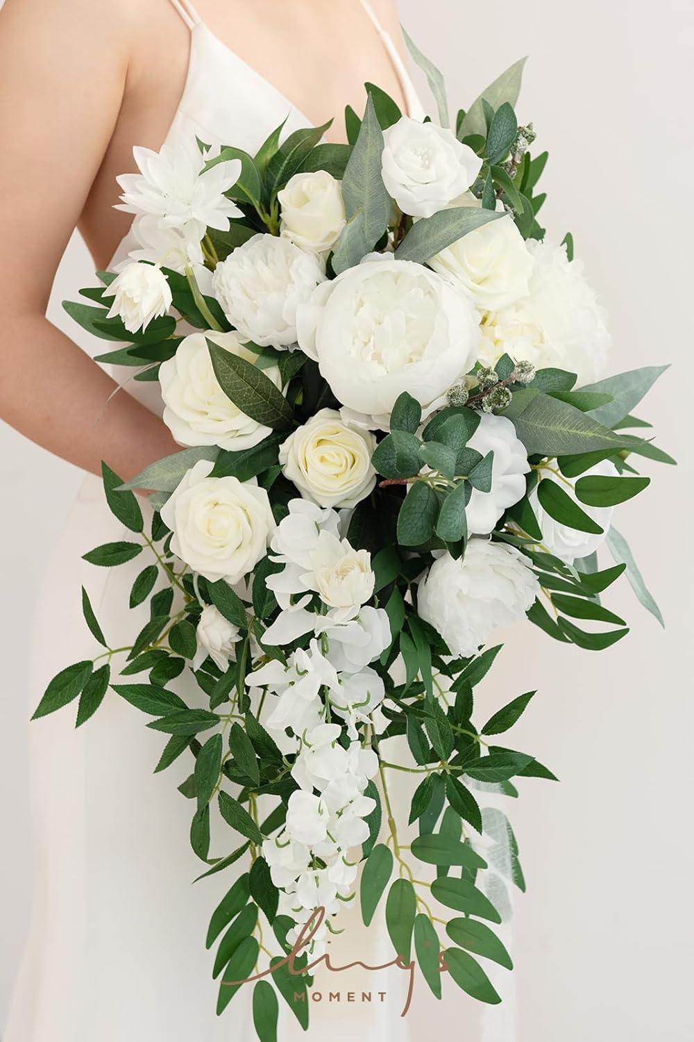Lings Moment Ivory Bridal Bouquet 15 Inch Artificial Flowers