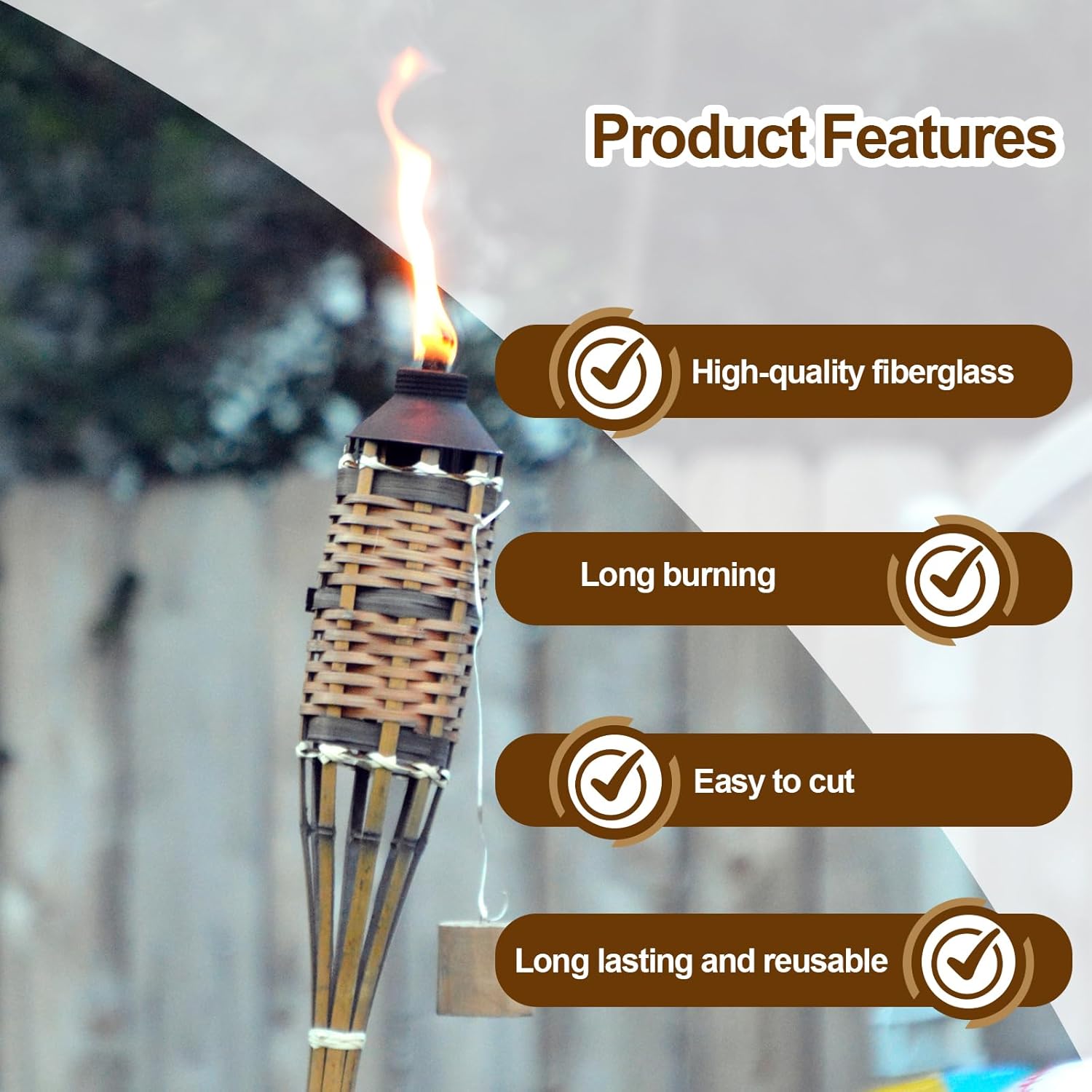 Light Long Life Fiberglass Wicks for Tiki Candles