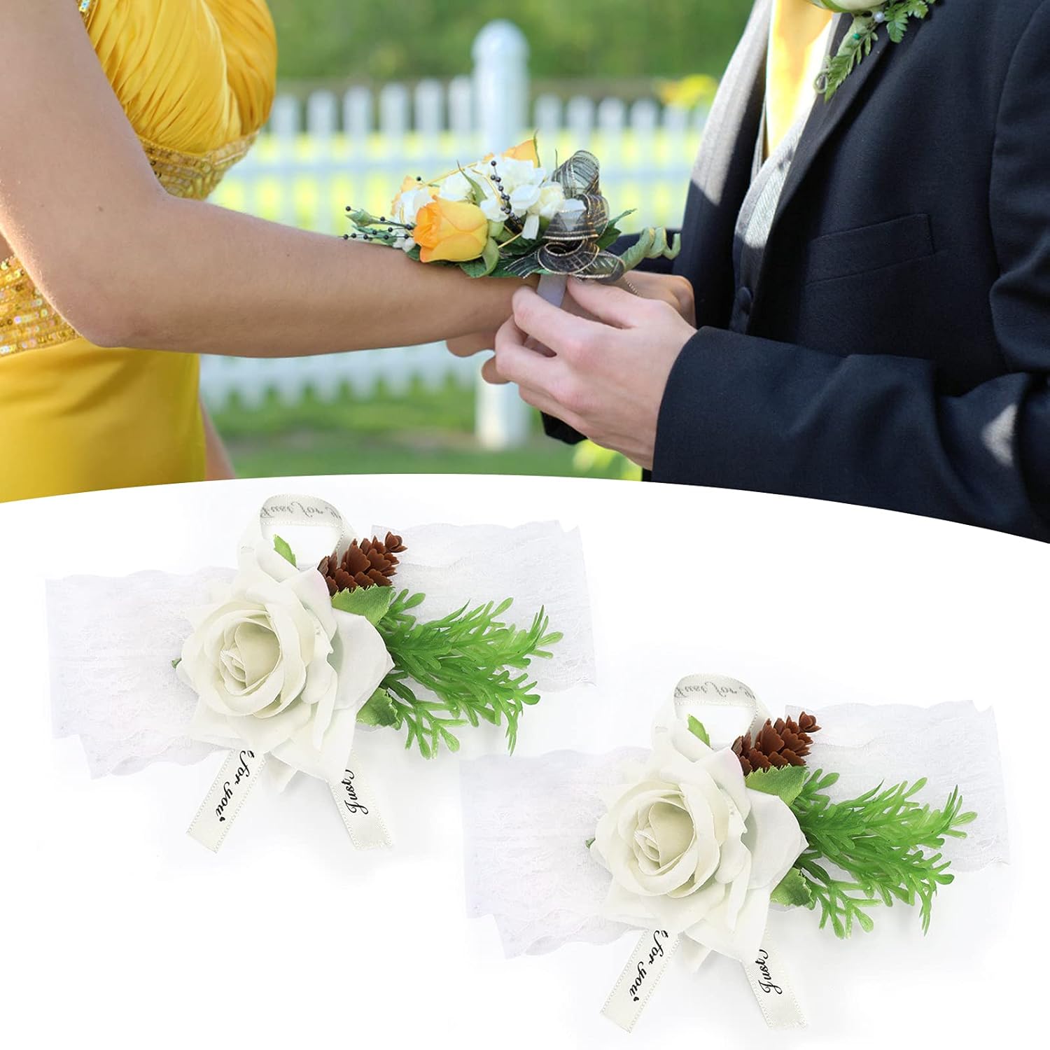 2 Pcs Simulated Rose Silk Wrist Corsage Wedding Accessory