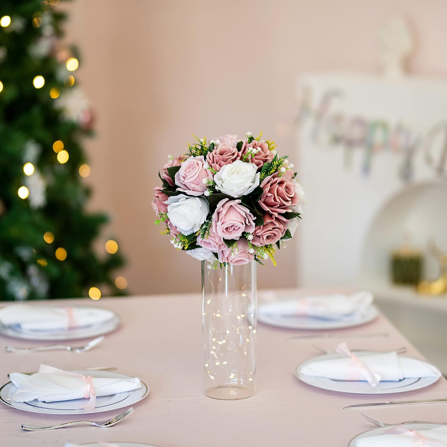 Blosmon Dusty Rose Artificial Flowers Balls 2 Pcs