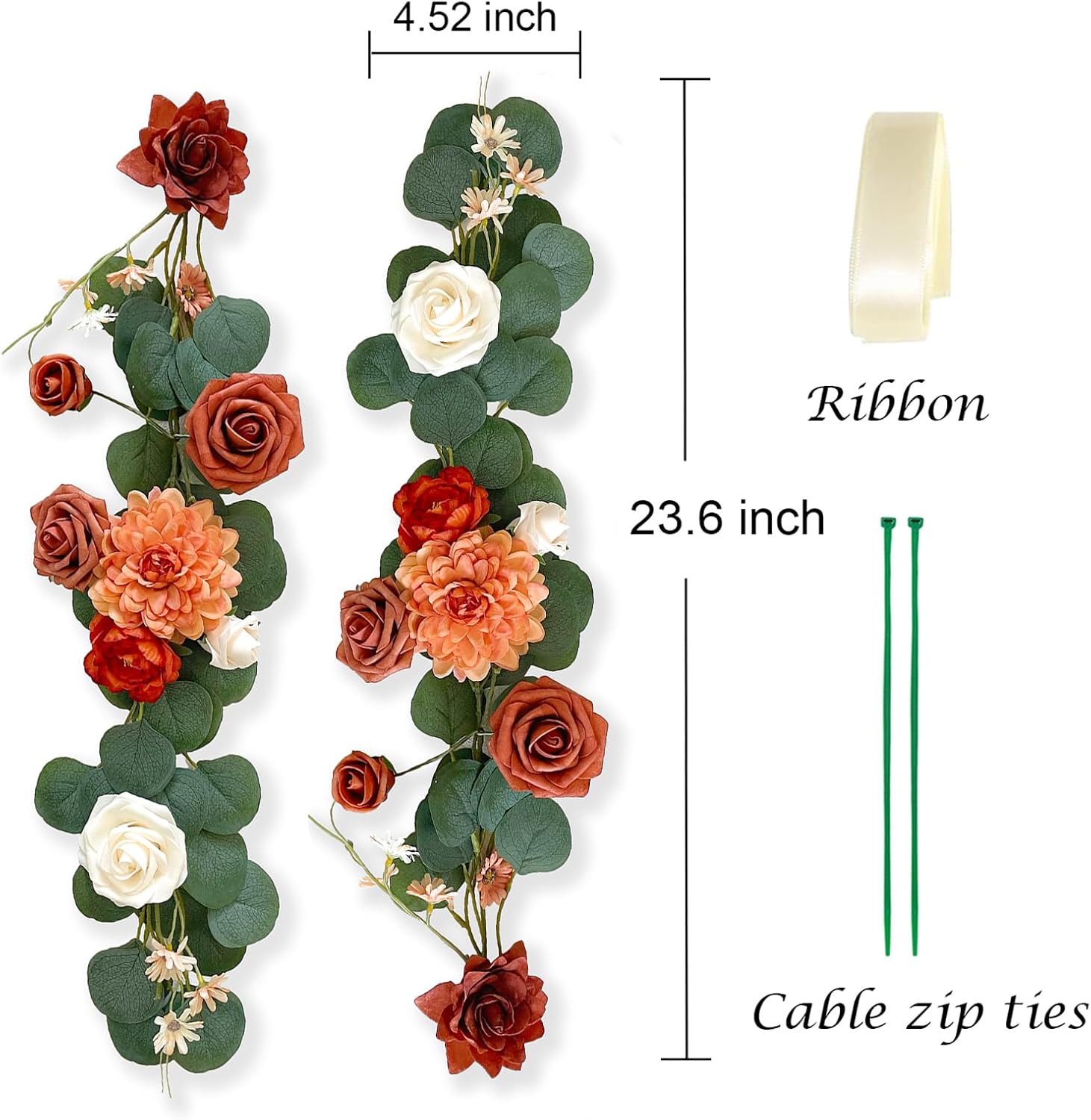 2PCS Artificial Rose Terracotta Garland Burnt Orange Wedding Decor