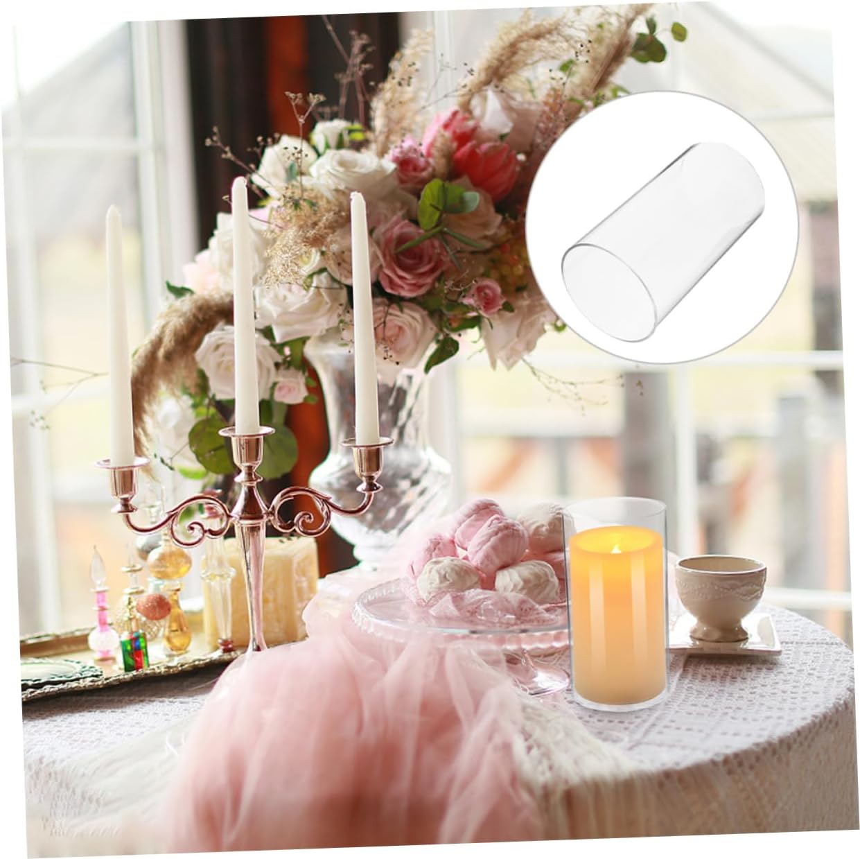 Zerodeko 4pcs Glass Candle Covers Windproof Cylinder Holders for Restaurants and Cafes