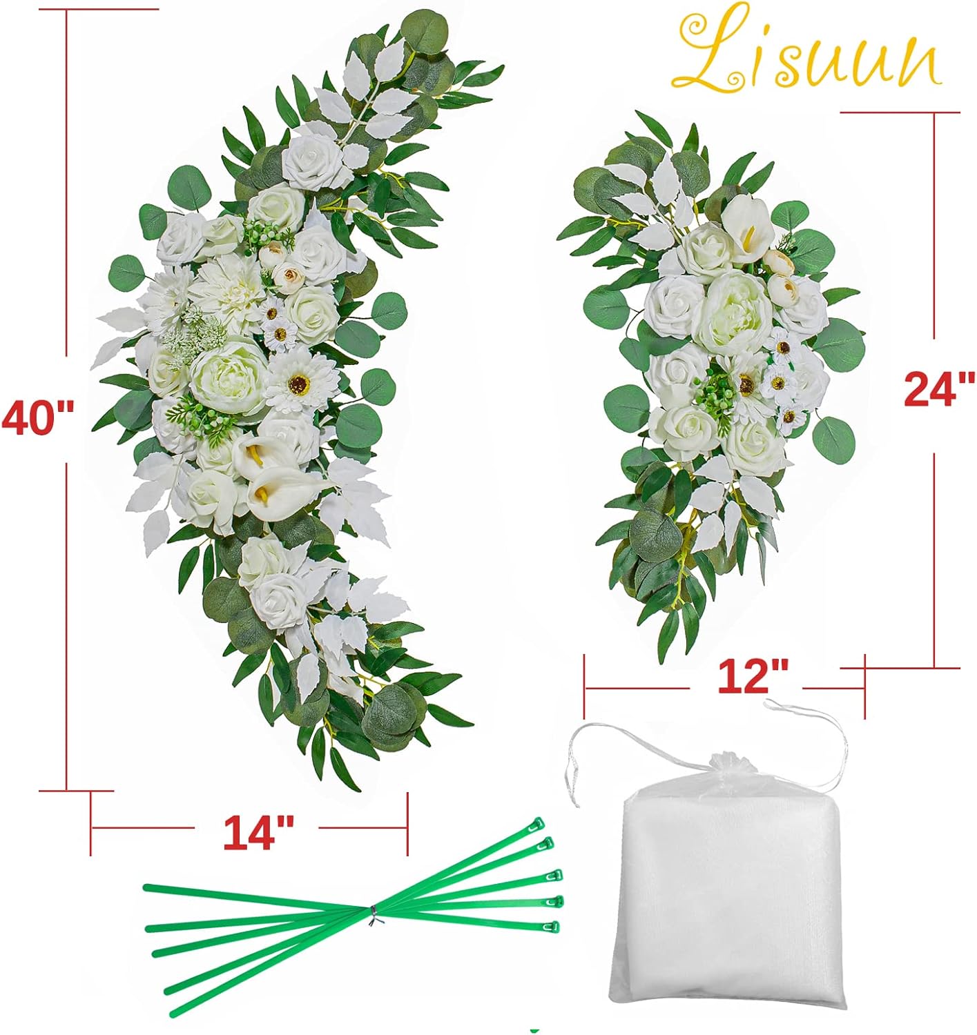 Lisuun Wedding Arch Flowers - 3 Piece Decor Set